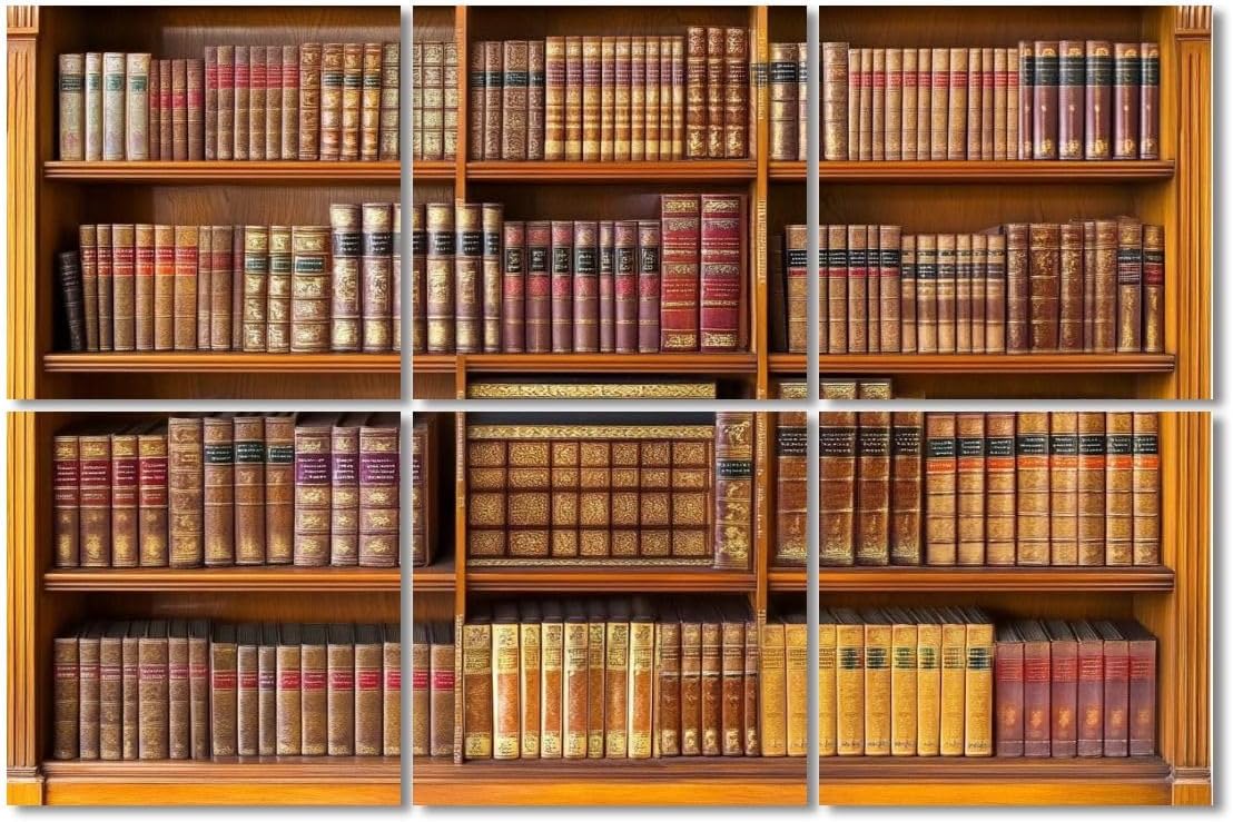 6 Pack Art Acoustic Panels Sound Absorbing Brown Vintage Library Learning Education Study Bookcase Academic Decorative Soundproof Wall Panels Self Adhesive for Recording Studios Office 72