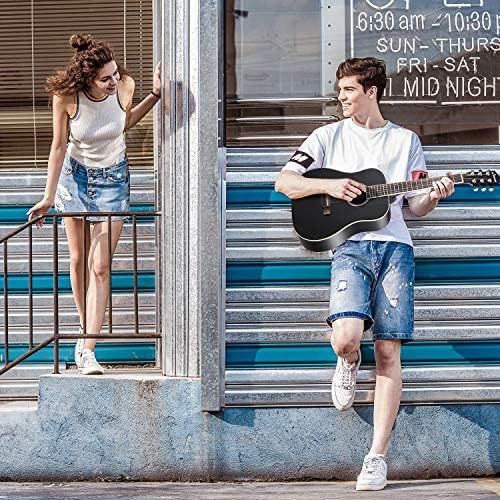 Donner Acoustic Guitar for Beginner Adult 36'' Dreadnought 3/4 Size Black Guitar Bundle Package Kit Travel, Spruce Wood With Gig Bag Capo Tuner Strap String Guitar Picks DAG-1MB/DAT-110D