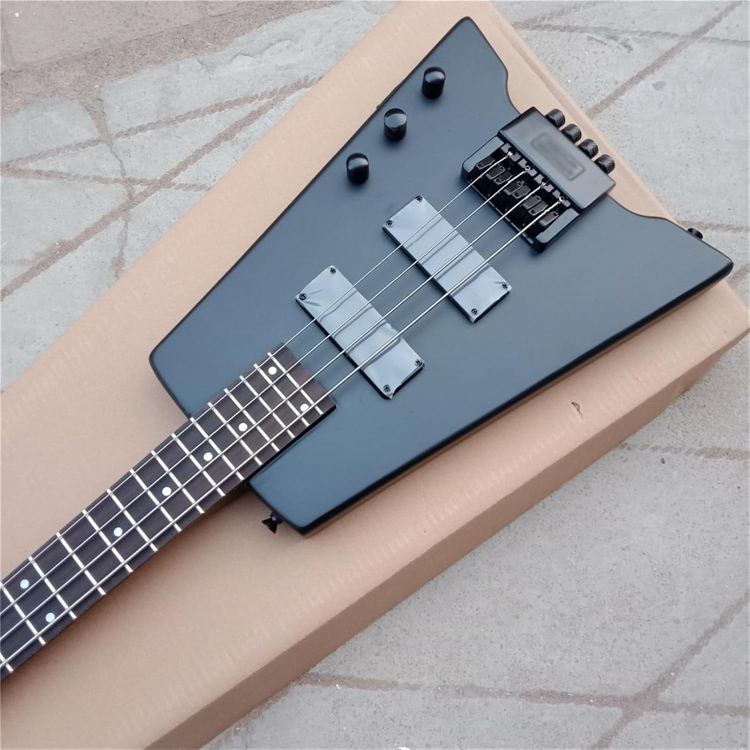 VENEKA Headless Electric Guitar Matte Black 41 Inches 4 Strings Headless Electric Bass Guitar Mahogany Body Rosewood Fingerboard