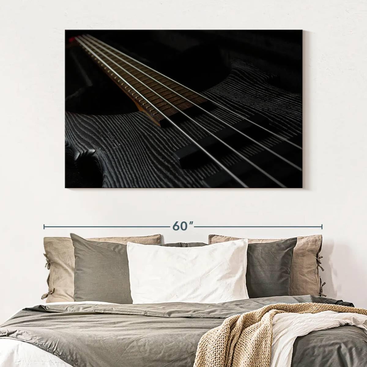 ElephantStock - Bass Guitar Strings Wall Art - Horizontal Canvas Wall Art - Living Room Wall Decor - Photography Music Canvas Art - Black And Brown Decor - 51