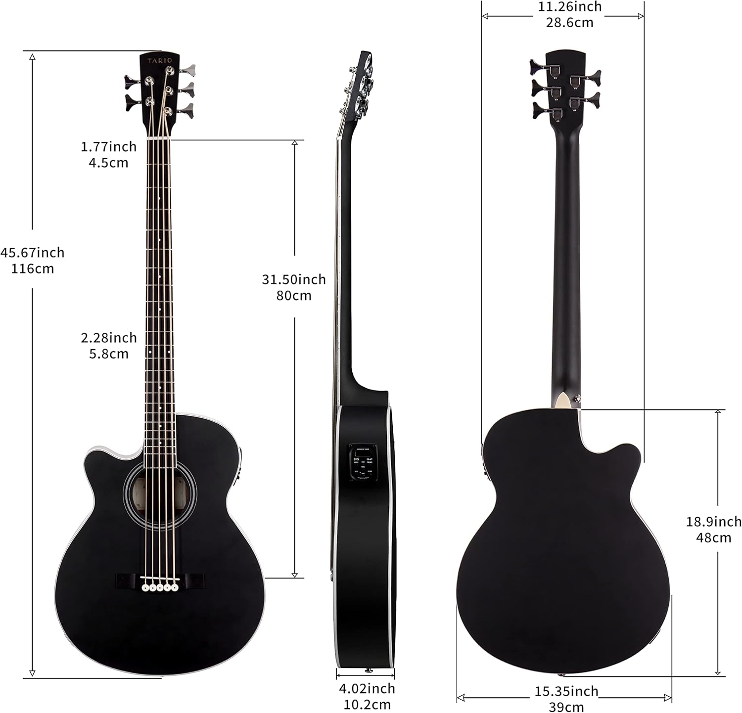 TARIO Left-handed 5 String Electric Acoustic Bass spruce top Mahogany back & sides (Left-handed 5 string)