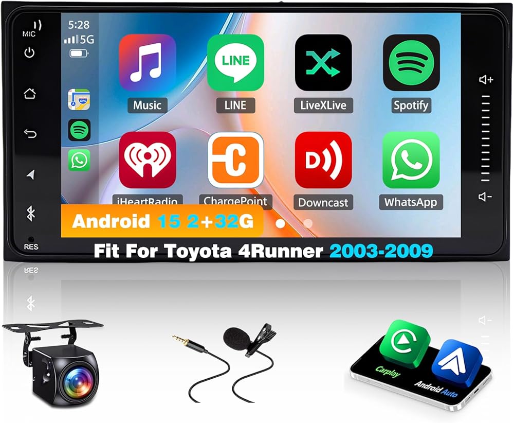 Android 15 Car Stereo Fit for Toyota 4Runner 2003-2009 for Sequoia 2003-2007, 7inch Touch Screen with Wireless Carplay Android Auto AHD Backup Camera Mirror Link GPS SWC WiFi FM, 2+32G
