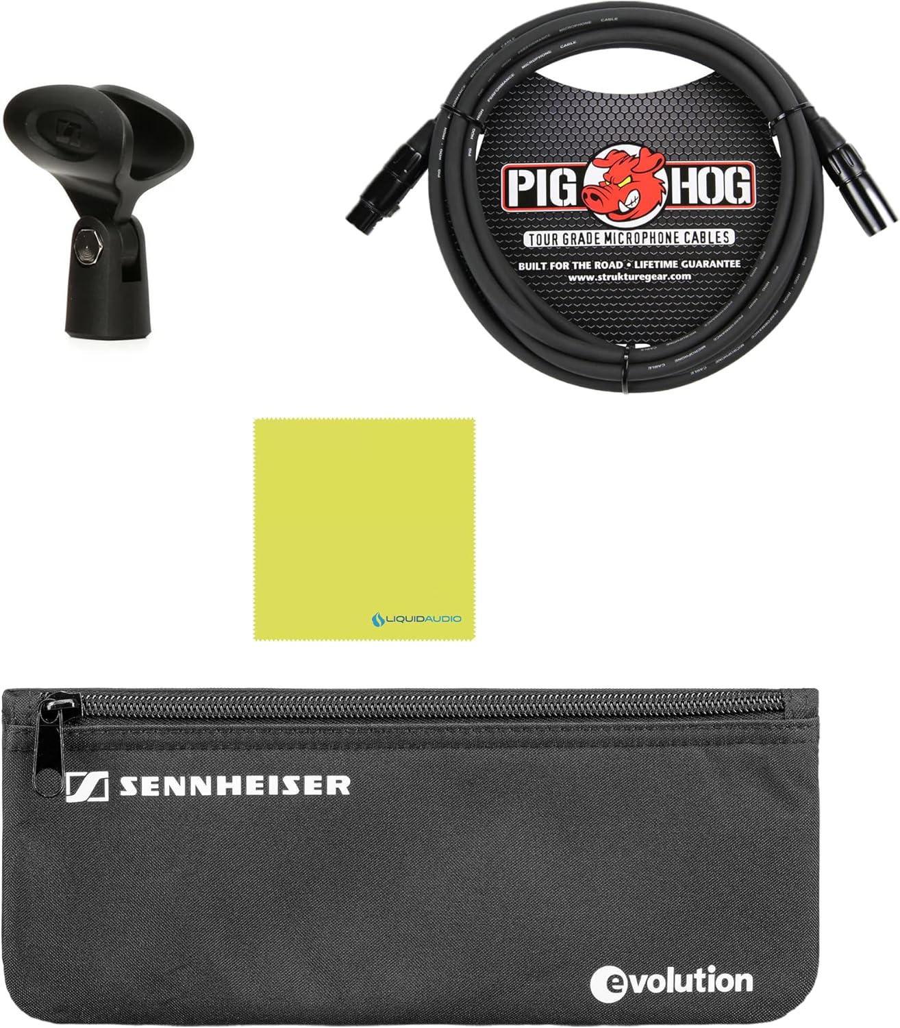 Sennheiser E825-S Cardioid Dynamic Vocal Microphone Bundle w/Pig Hog PHM10 8mm Mic Cable Polishing Cloth