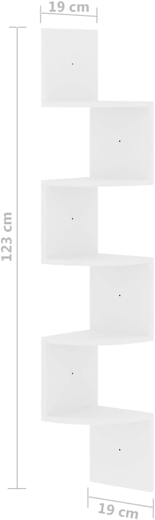 Wall Mount Floating Corner Shelf, 5-Tier Radial Wall Shelves, Easy to Install Tiered Wall Storage Organizer for Bedrooms, Bathrooms, Kitchen, Offices and Living Rooms - High Gloss White