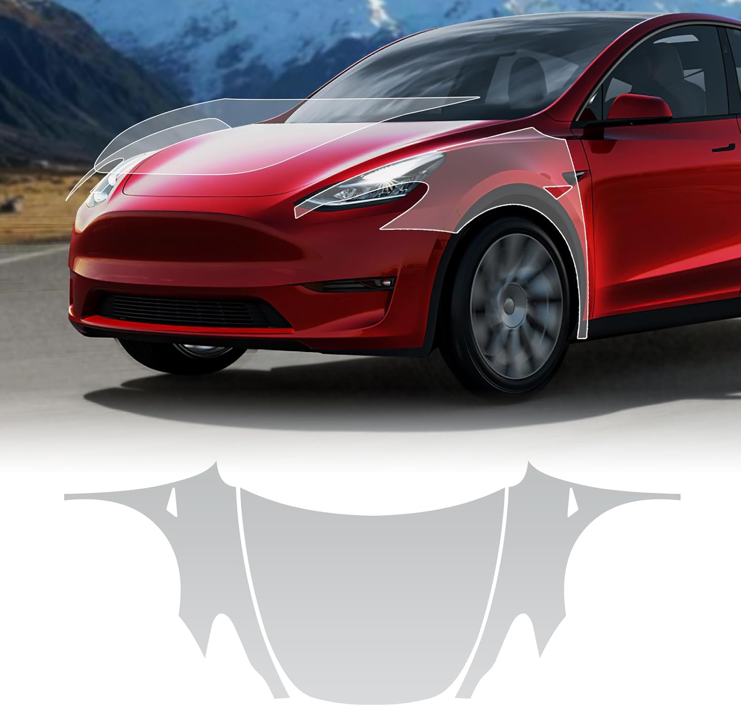 for Tesla Model Y 2020-2023 PPF Precut Gloss Clear Car Paint Protective Film Self Healing TPU HD Film Scratch Protector Exterior Accessories (Hood + Fender 3Pcs)