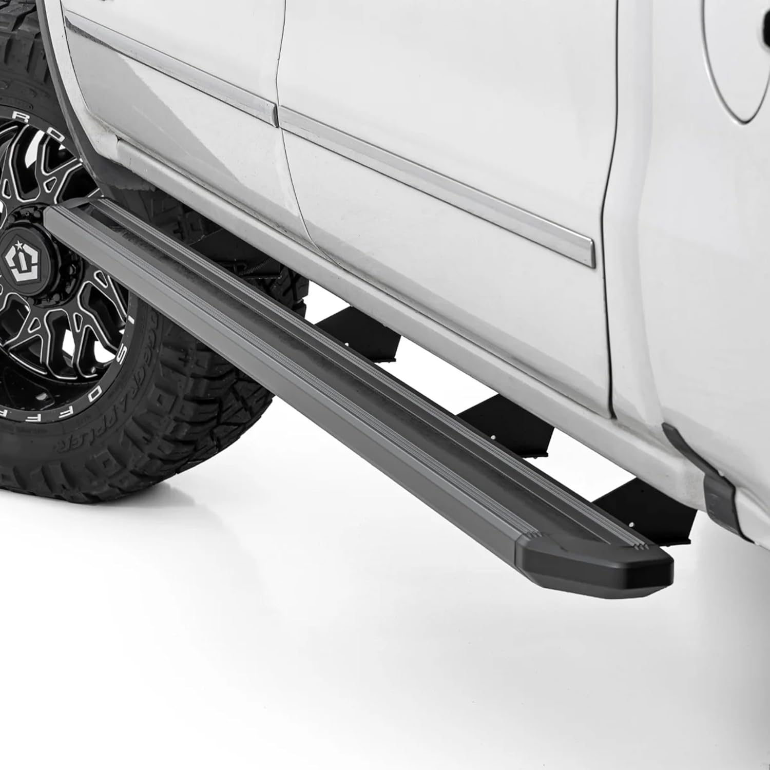 Rough Country Multi-Color LED Running Boards for Chevy Silverado & GMC Sierra 1500 2500HD 3500HD Crew Cab (2007-2019 & Classic) - RGB Multi-Color Aluminum Side Steps with App Control