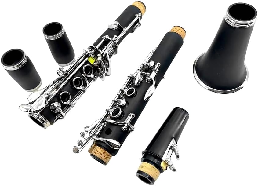 Bb Clarinet for Beginners & Students – Professional B Flat Clarinet 17 Keys with Ebonite Body, Nickel-Plated Keys, 2 Barrels, Cleaning Cloth & Gloves, Carrying Case