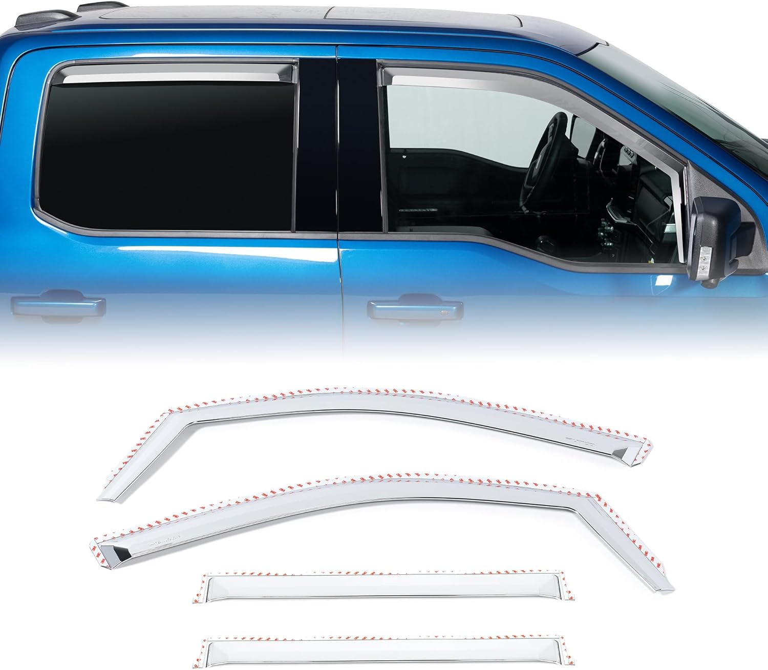 Putco Element Chrome Window Deflectors Fits Ford F150 21-26 / Ford F250 F350 F450 F550 24-26 SuperCrew - Set of 4 - in Channel Install