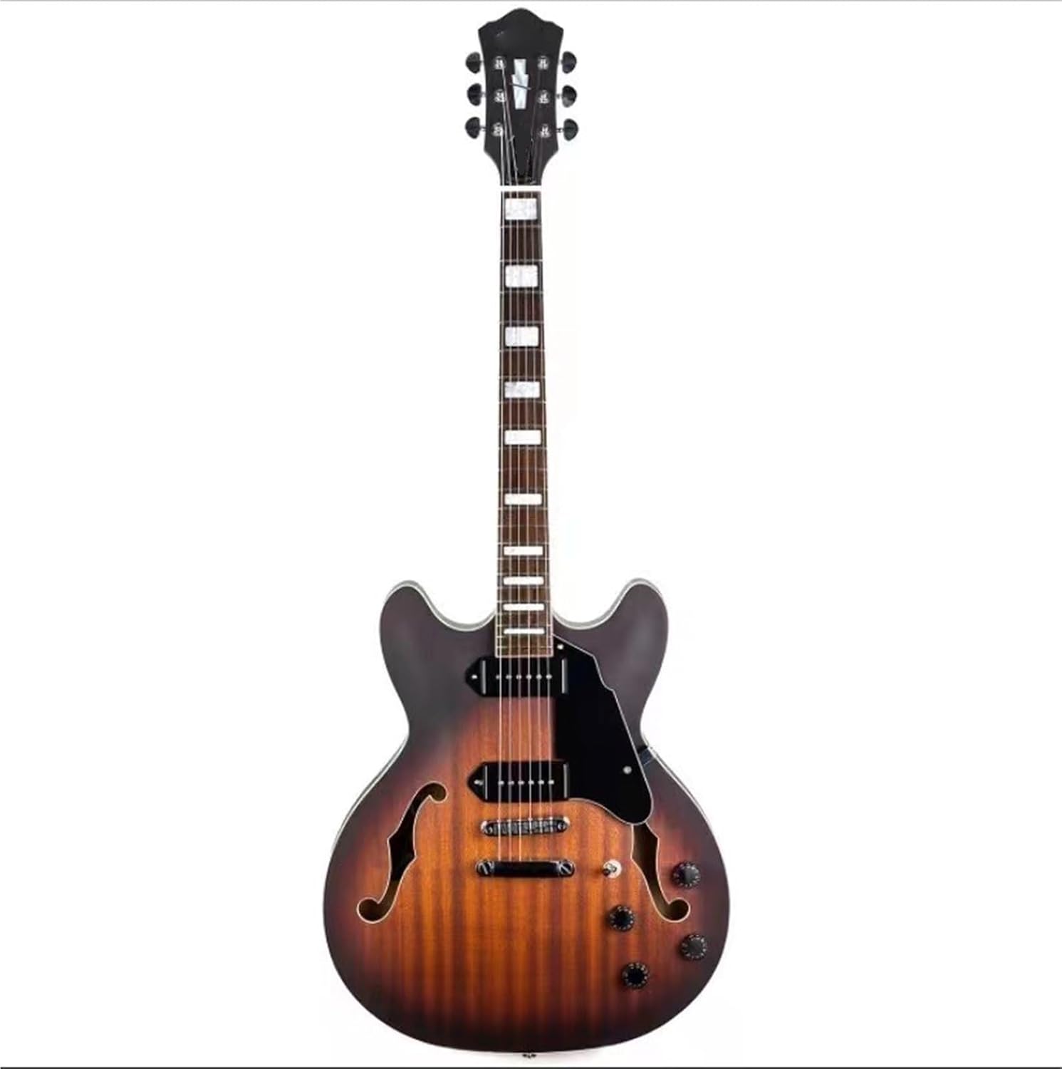 Beginner Electric Guitar Kits Semi Hollow Jazz Electric Guitar With Dual P90 Pickups(Brown)