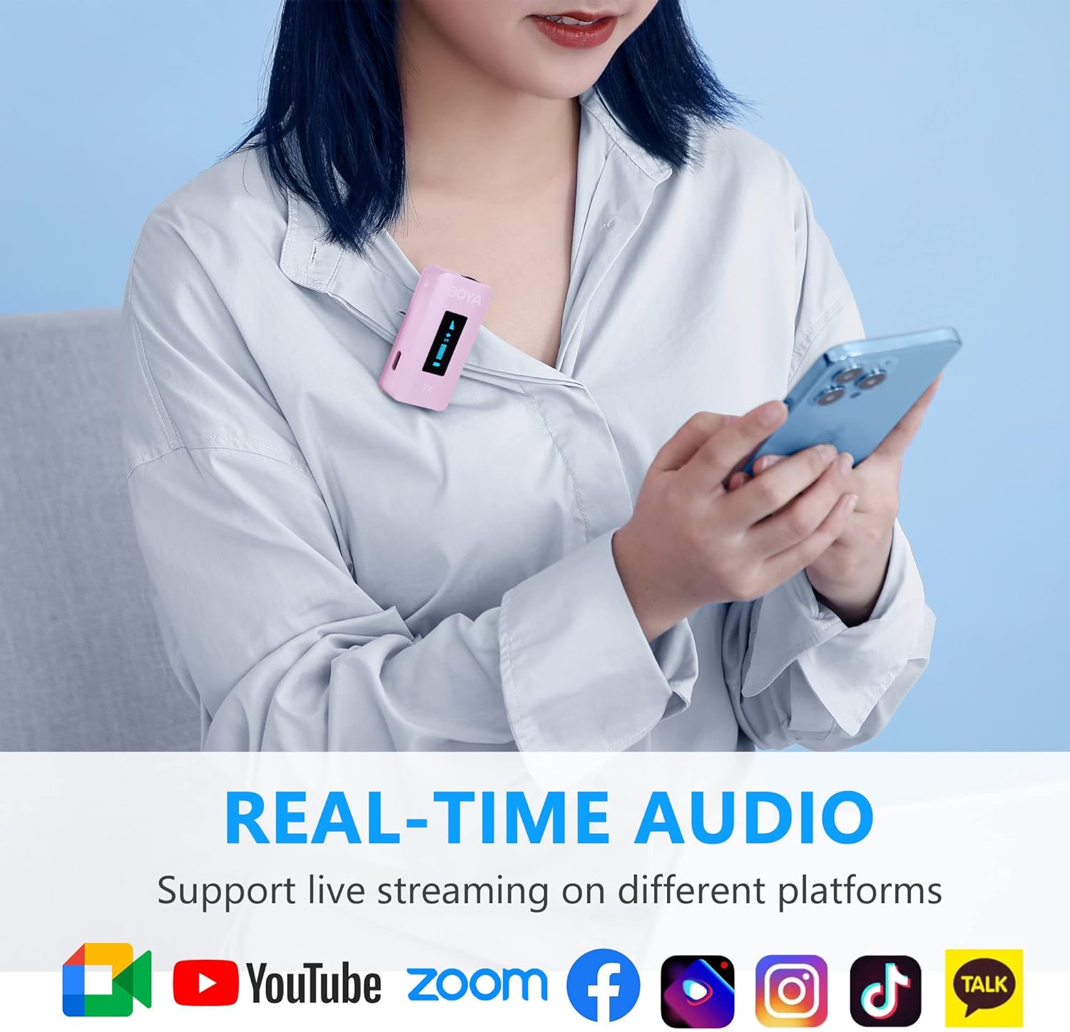 BOYA BY-XM6-K2P Dual Wireless Lavalier Microphone System with 2 Transmitters for DSLR Camera Camcorder Smartphones in Vlog YouTube Video Facebook Live (Pink)