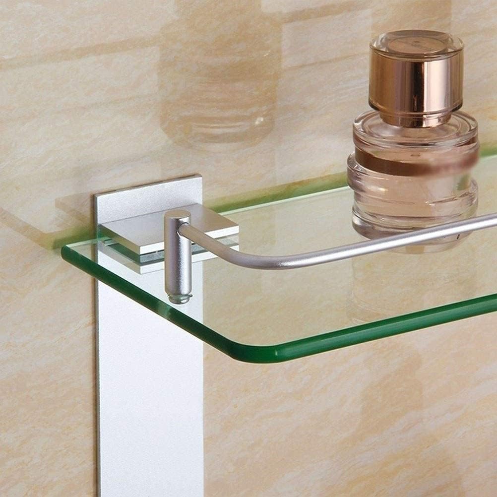 WOLWES Bathroom Shelf Bath Glass Shelves with Rail Space Aluminium Strong Safety Wall-Mount Square Bathroom Accessories Drilling Shower Basket 3 Tiers (Size : 500mm)