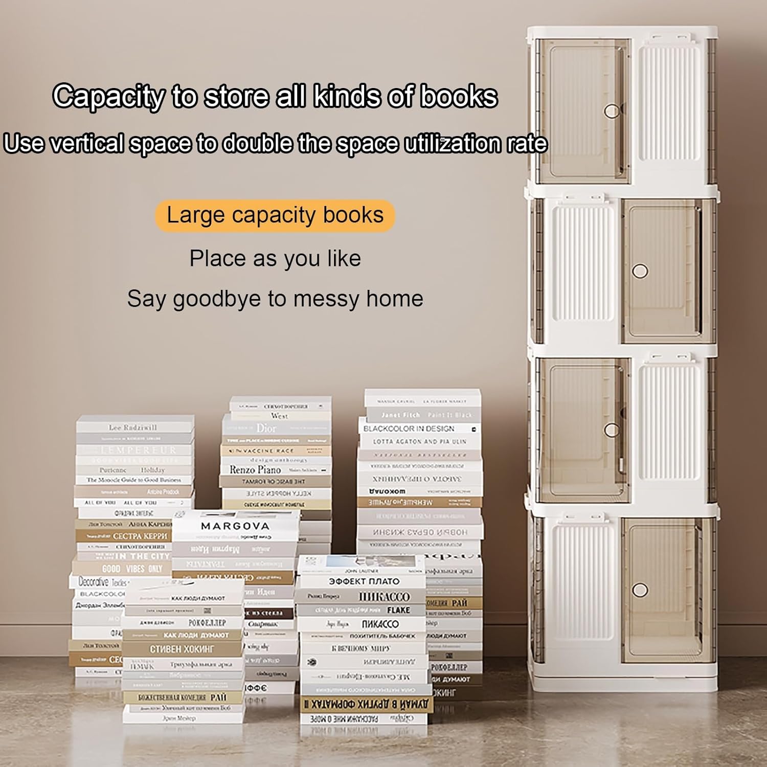 Square Rotating Bookshelf Tower, 360 Spinning Display Corner Bookcase, Modern 2/3/4-Tier Revolving Storage Shelf, Freestanding Organizer for Narrow Space(108cm/42.5in)