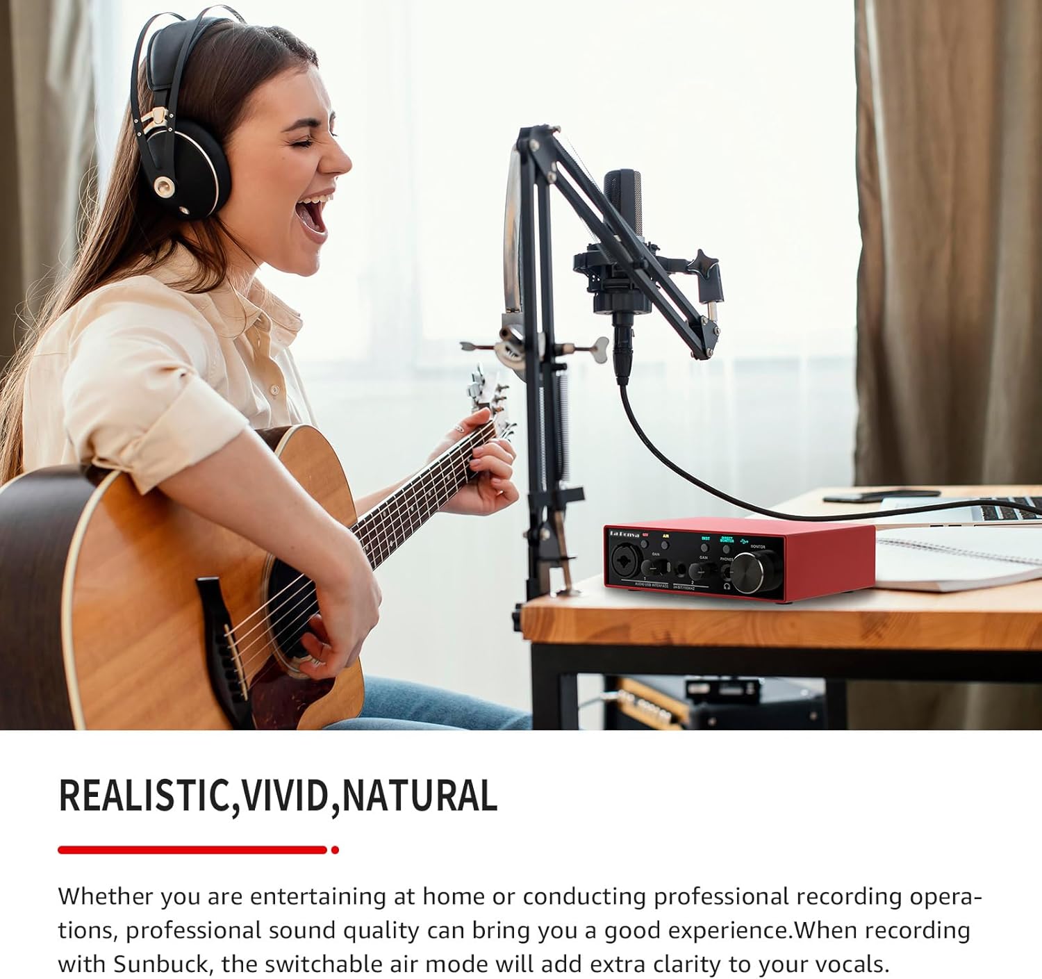 2023 La Ponva USB Audio Interface for Pc and Mac, 24Bit/192kHz High-Fidelity for Professional Recording, Podcasting, Streaming, with XLR/48V Phantom Power for MIC, Ultra-low Latency for Studio