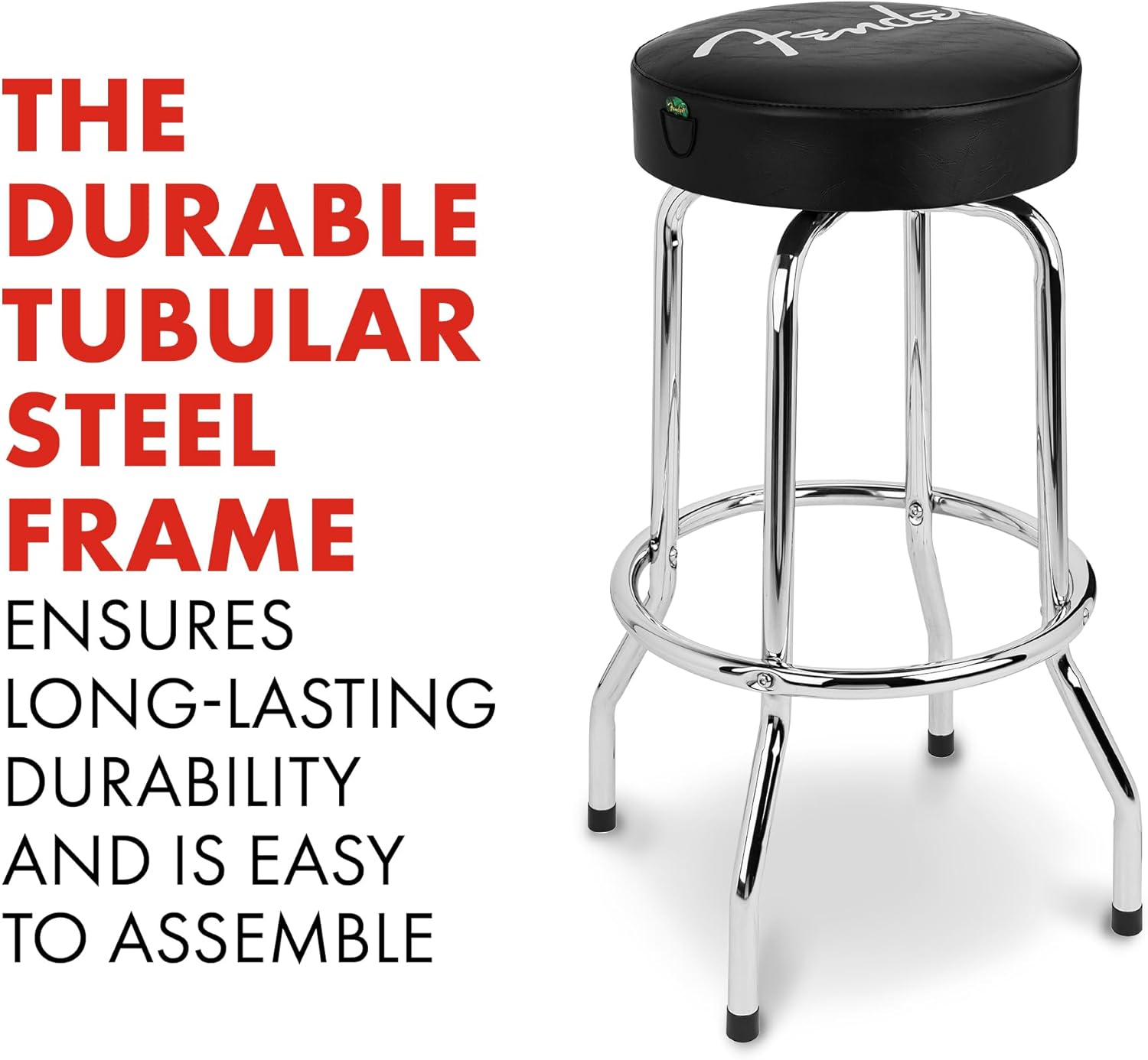 Fender Spaghetti Logo Swivel Barstool with Guitar Picks Pouch, Great Gifts for Dad, with 1 Year Limited Warranty, Simple Assembly, Black/Black, 30