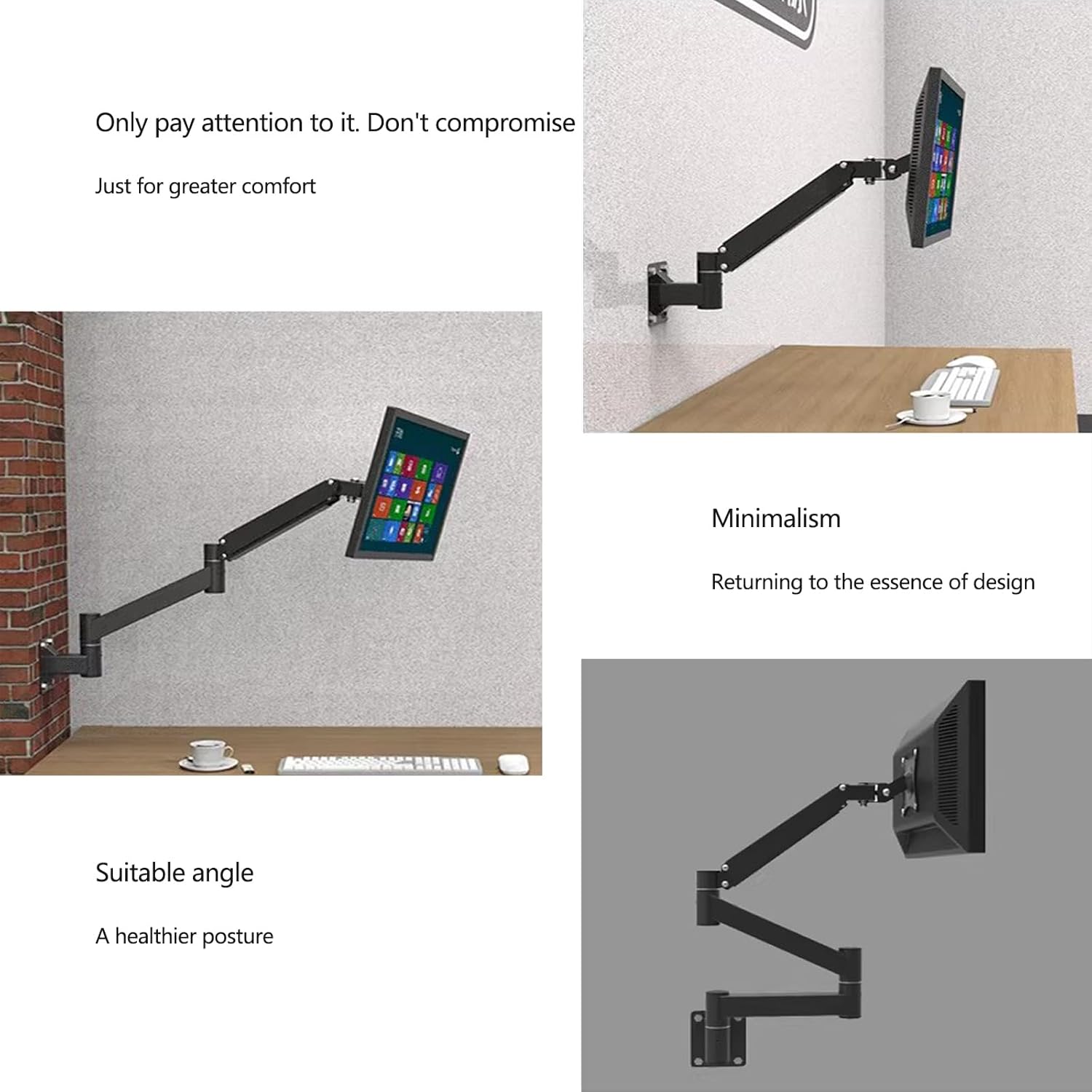 Adjustable TV Wall Mount Bracket with Extended Arm, Ideal for 17-21 Inch Screens, VESA 75x75mm, 100x100mm, Perfect for Bedroom or Workspace, Swivel Design, Holds up to 5.5kgs