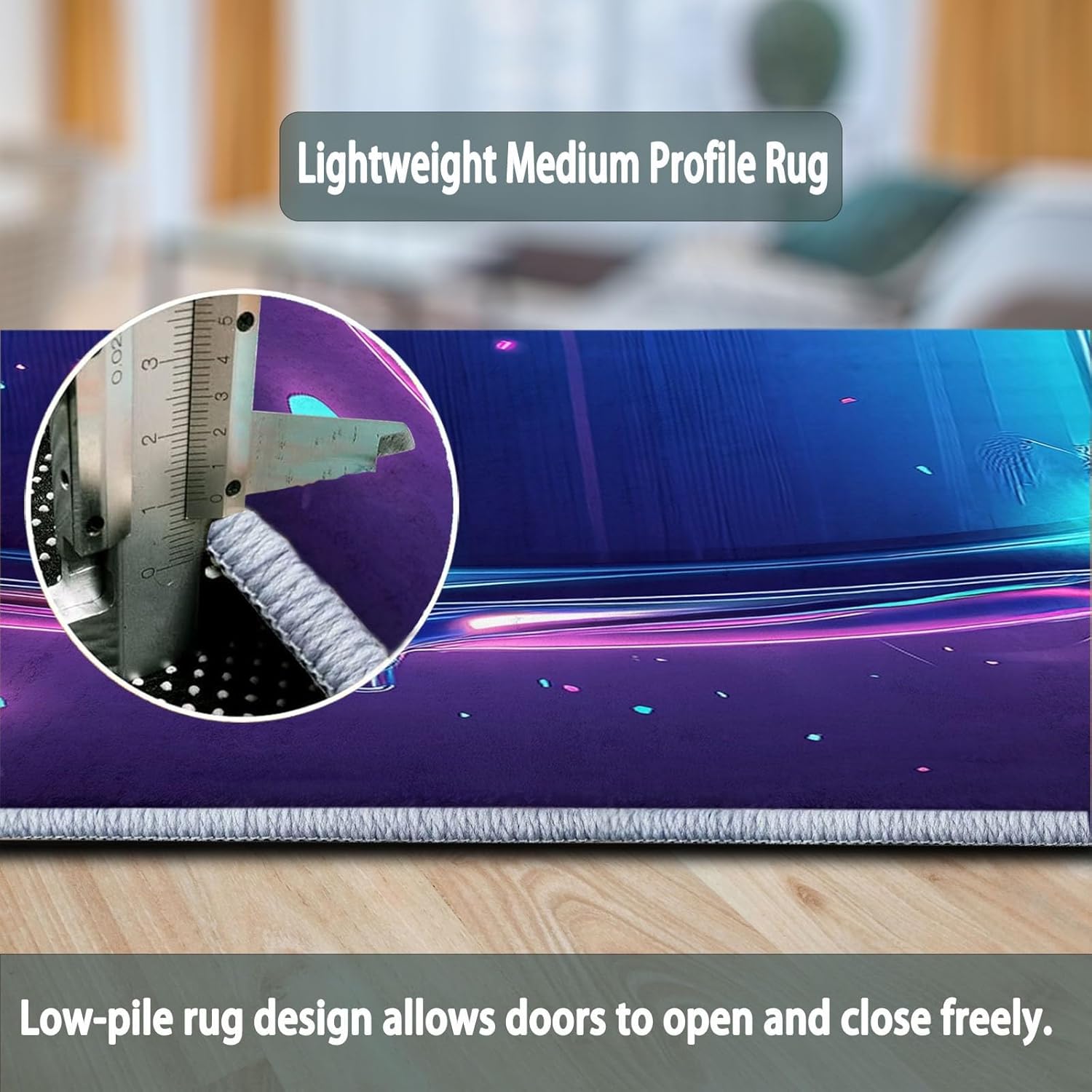 Machine Washable Area Rugs with Non-Slip Backing, Game Art Style Neon Drums Indoor Rug Low Pile Floor Carpet Music Drum for Dining Room Bedroom Dorm Office Home Decor 4x6 ft