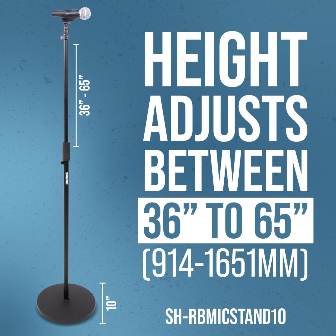 Shure by Gator Round Base Mic Stand with Standard Height-Adjustable Twist Clutch and 10