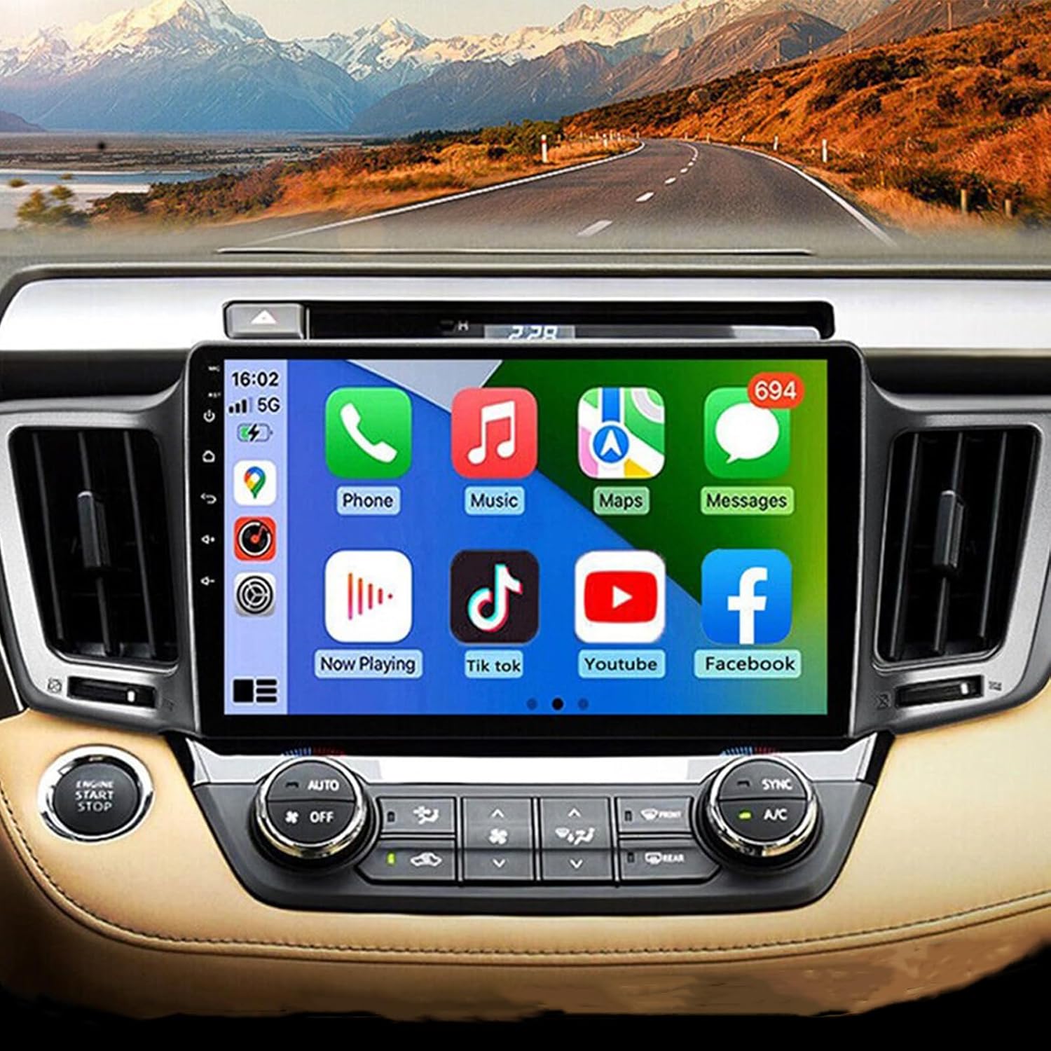 PHEZEN 9inch Car Stereo Radio Touchscreen Compatible for Toyota RAV4 2013-2018, Car Audio Receivers with Wireless Carplay/Android Auto, GPS Navigation Multimedia Player Bluetooth WiFi FM 4+64GB