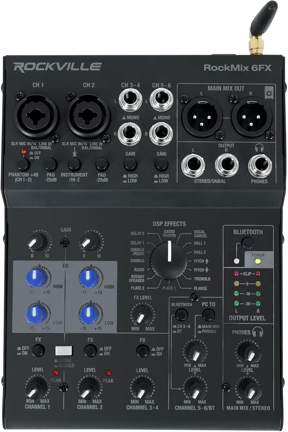 Rockville ROCKMIX 6FX USB Computer Recording Interface Bluetooth Mixer w/Effects