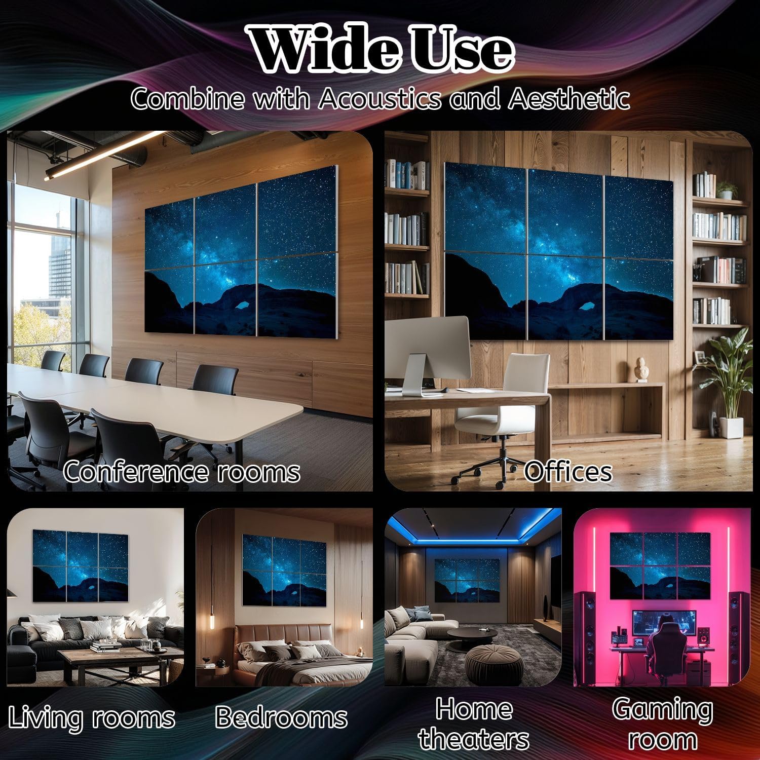 6 Pack Art Acoustic Panels Milky Way Ear Wind arch Sound Absorbing Panel 48