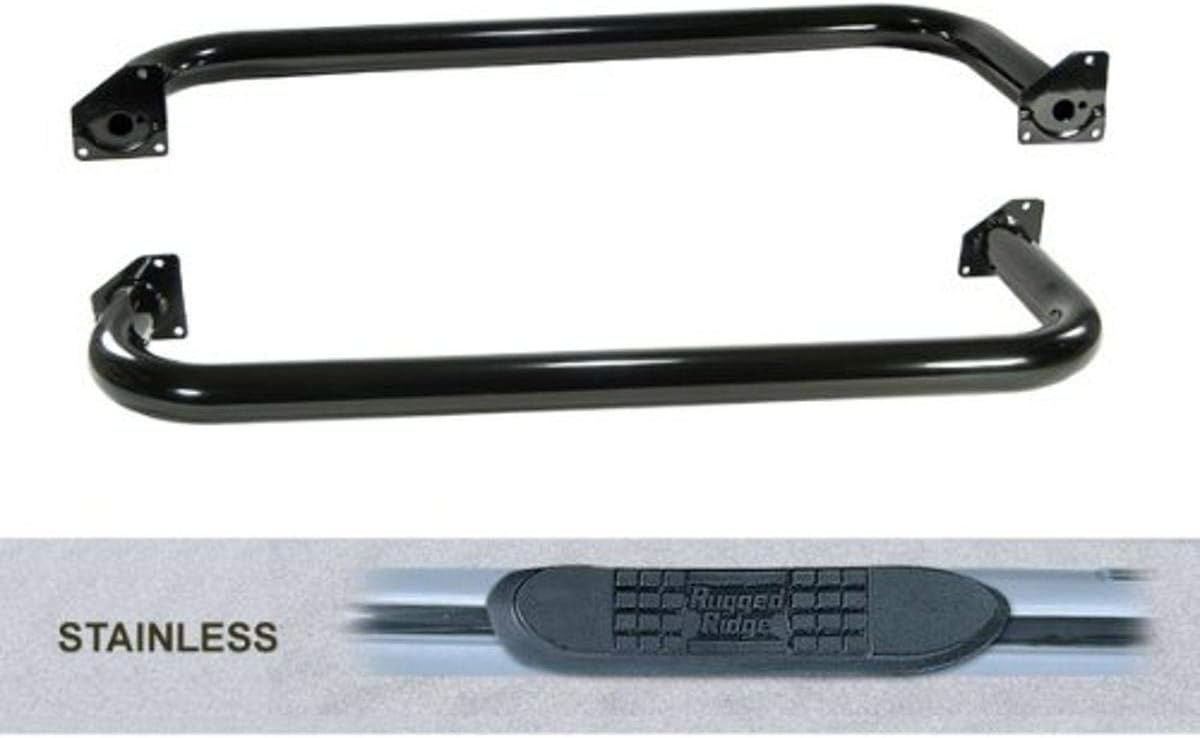 Rugged Ridge 11593.03 Tube Side Step Kit, Round, 3 Inch, Stainless Steel; 87-95 Wrangler YJ