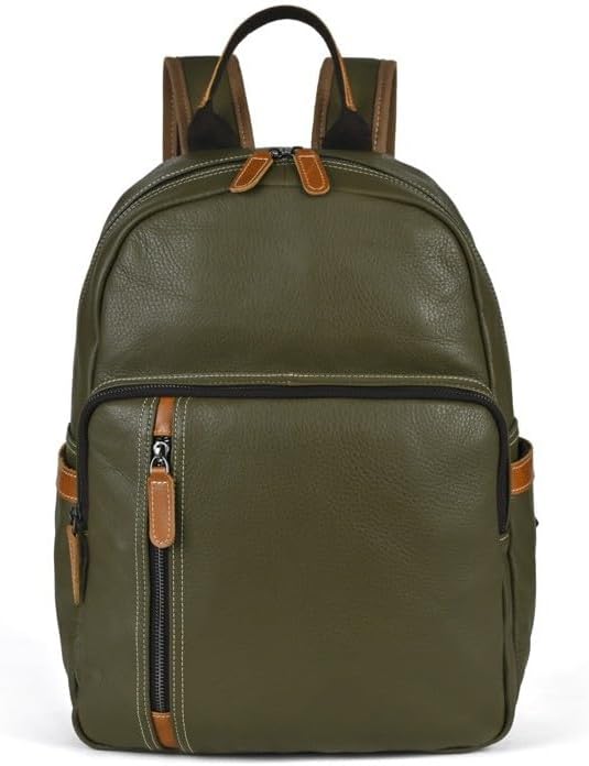 Genuine Leather Briefcase Backpack for Men Large Capacity Casual Outdoor School College Bag with Laptop Compartment (Green)