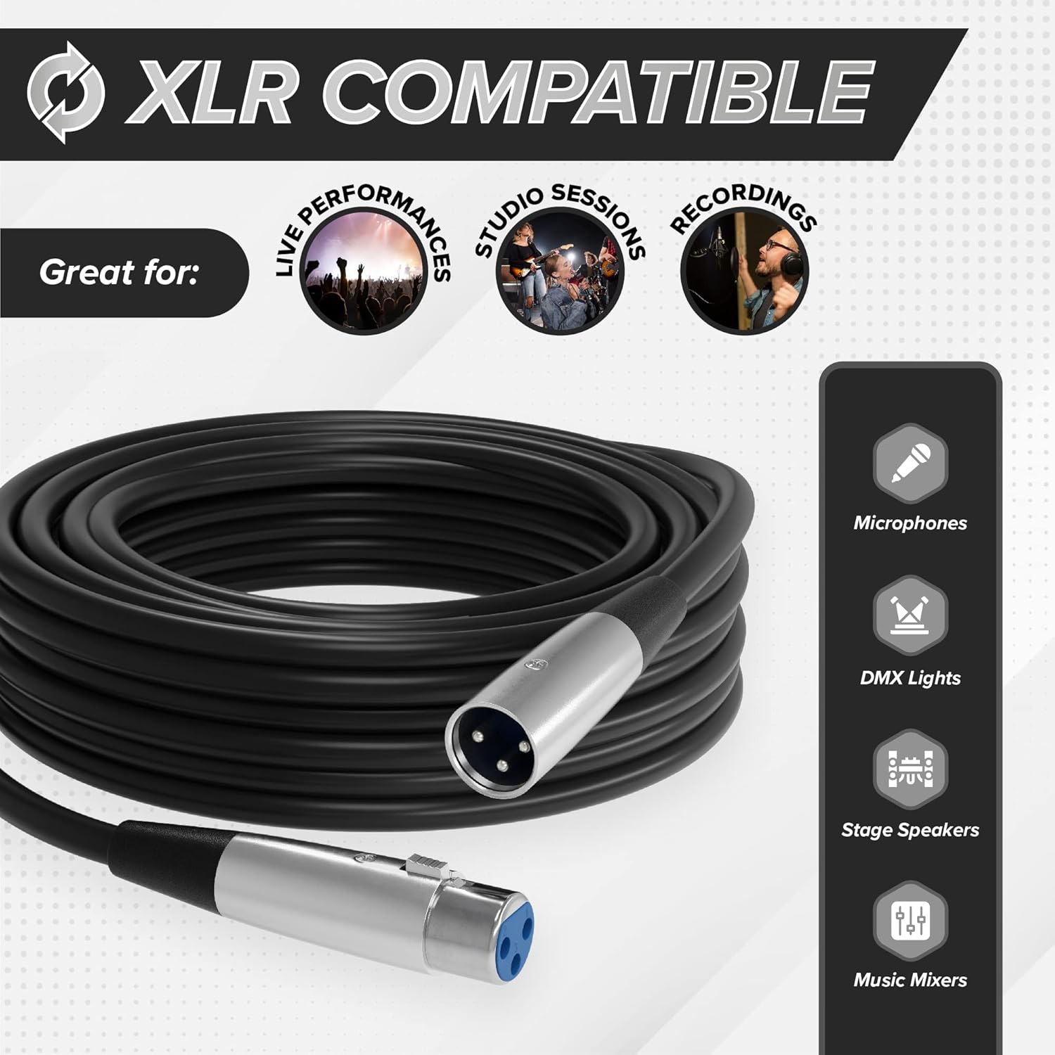 THE CIMPLE CO XLR Male to XLR Female Microphone Extension - 6mm Cable with 3P - 3 Pin Connector - for Mixers, Mic, Audio Consoles - Balanced Cable - 28 AWG - 100 Feet, 3 Pack