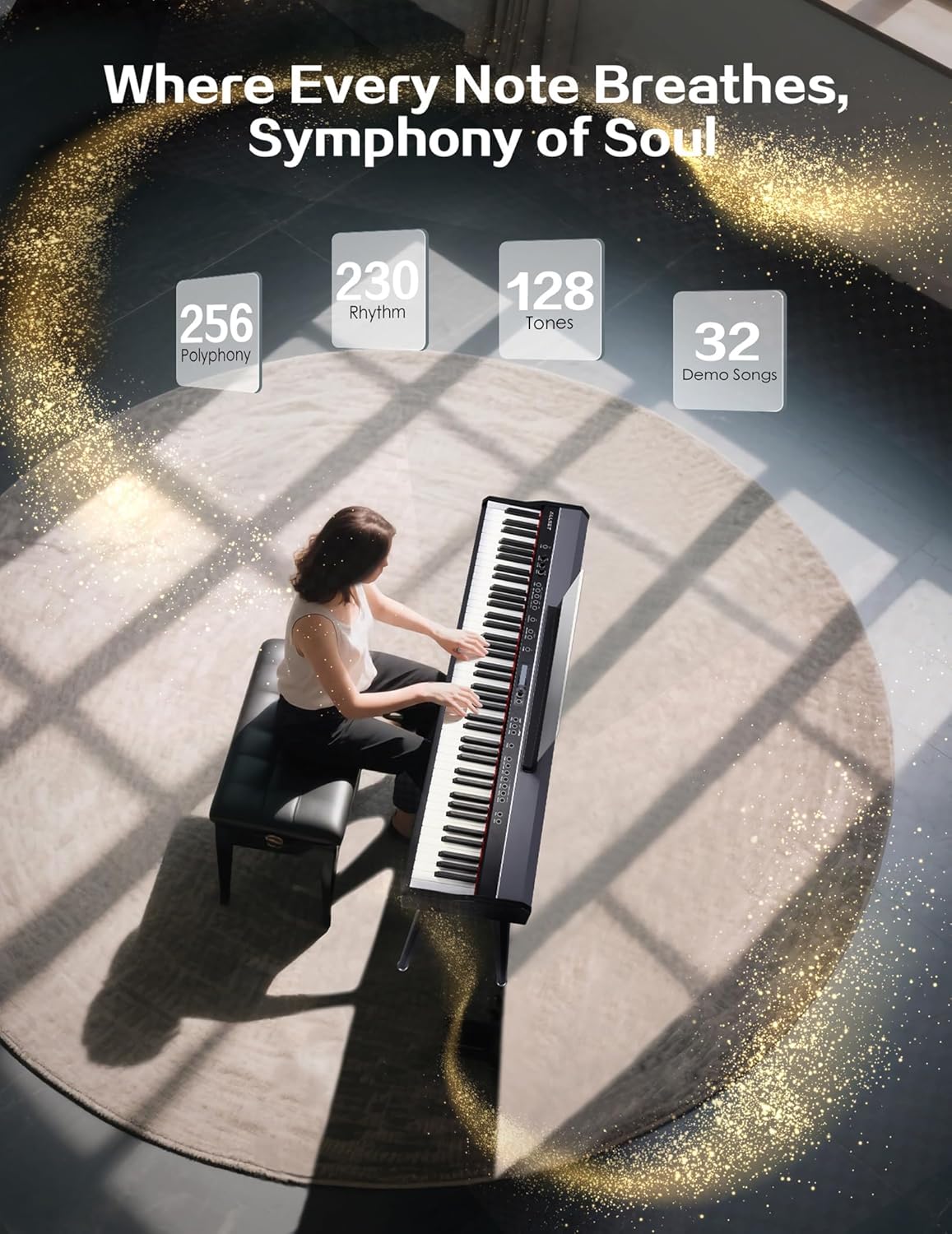 88-Key Digital Piano with Hammer Action, USB/MIDI Connectivity Professional Full Weighted Keyboard Electric Piano for Beginners, Dual Stereo, 3-Pedal