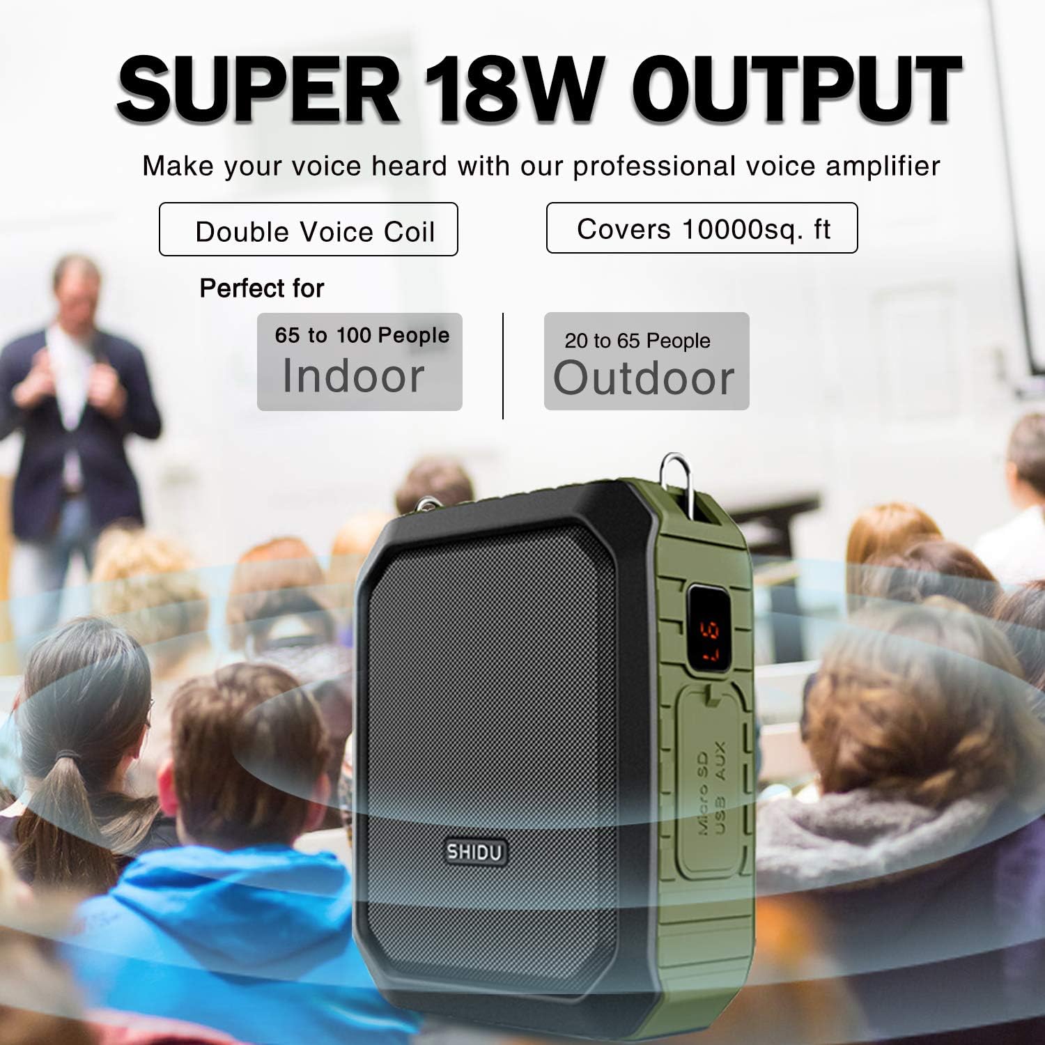 18W Wireless Bluetooth Waterproof Voice Amplifier Portable Headset Microphone with Speaker Small Personal Microphone for Teachers, Outdoors