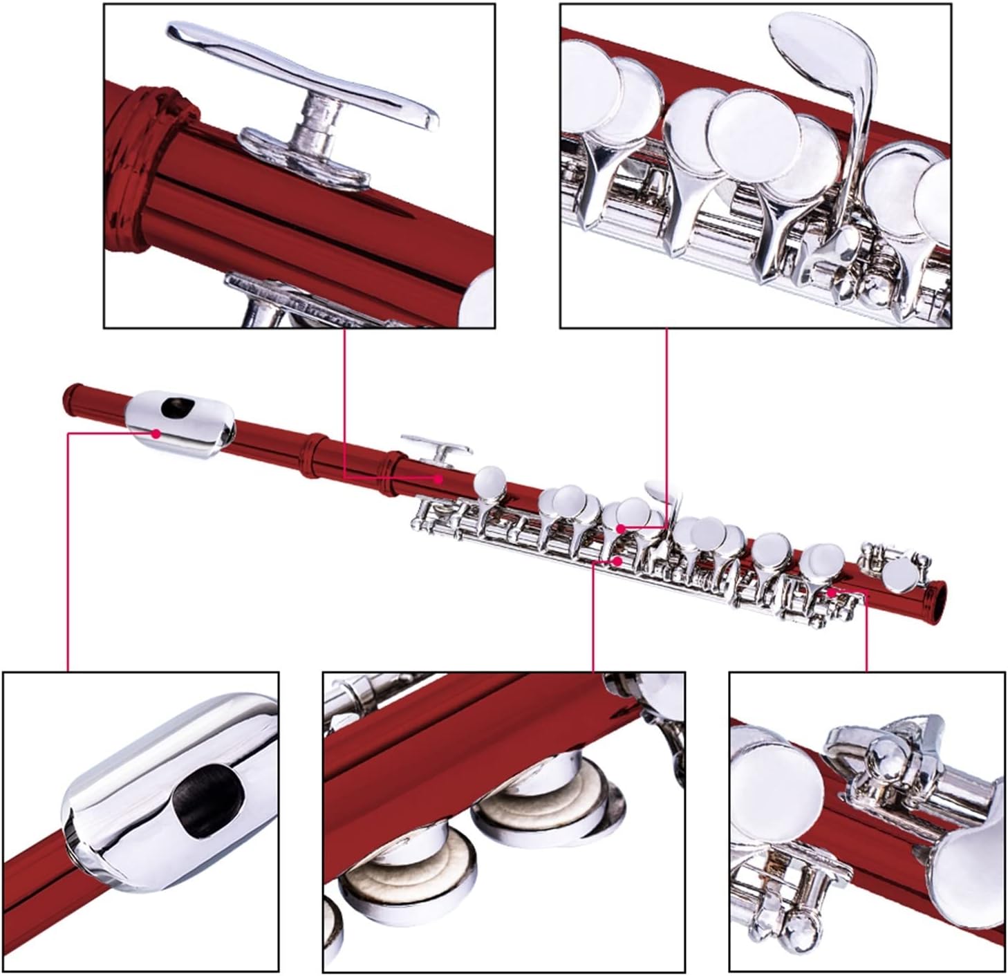Crimson Piccolo Half-Size Flute Silver Plated C Key Cupronickel with Padded Box Woodwind Instrument Flutes