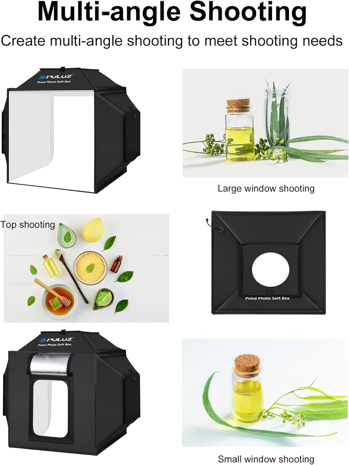 PULUZ 16x16 Inch Upgrade Photo Studio Light Box, Professional Dimmable Shooting Tent with 480 LED Lights & 4 PVC Backdrops, Portable Softbox for Jewelry, Small Product Photography