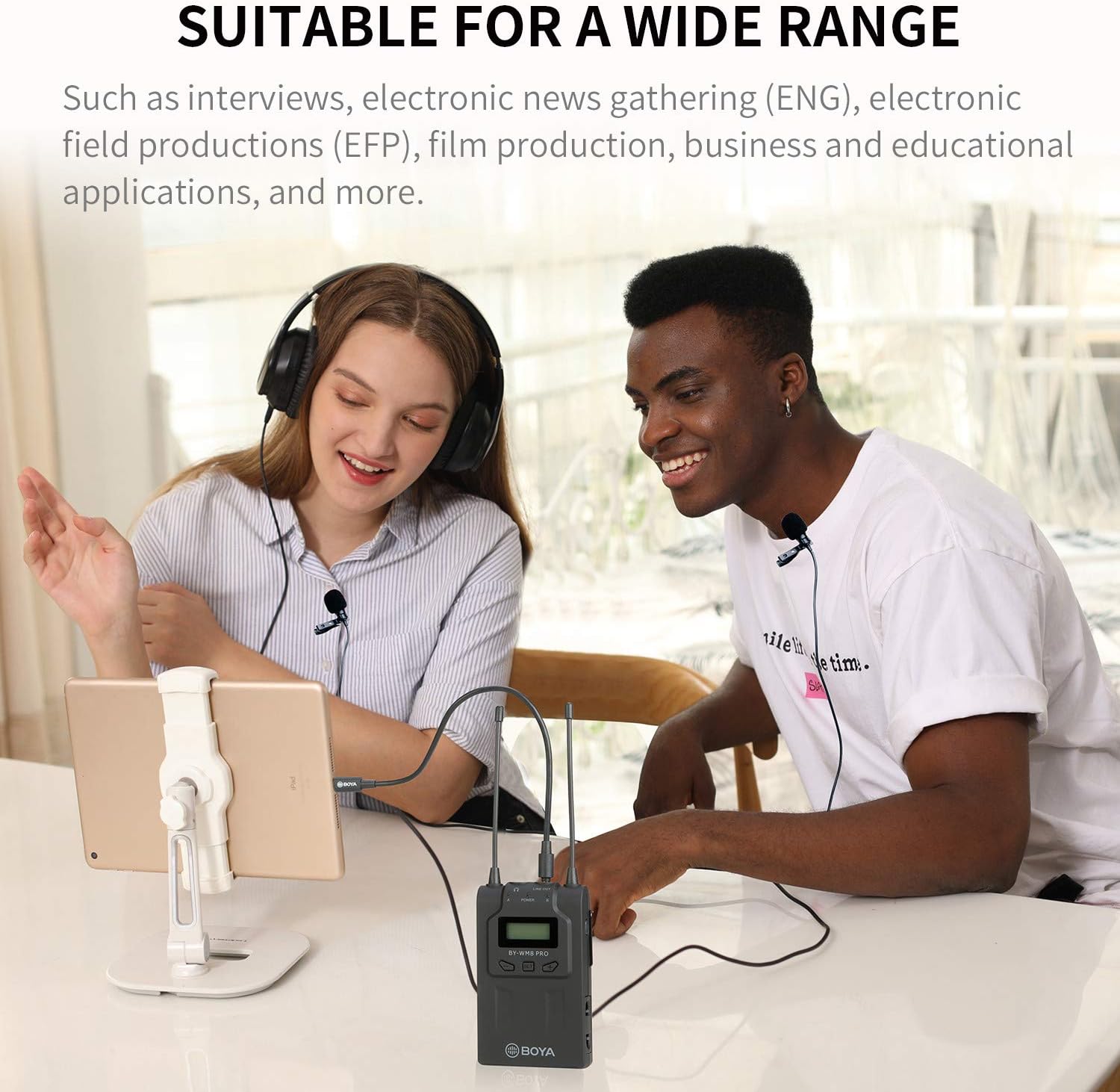 BOYA Dual Wireless Lavalier Microphone Smartphone, Dual-Channel System 2 Transmitter & 1 Receiver for DSLR Camera Recorder iPhone 11 X 8 7 6 Samsung YouTube Street Interview Facebook Livesteam Vblog