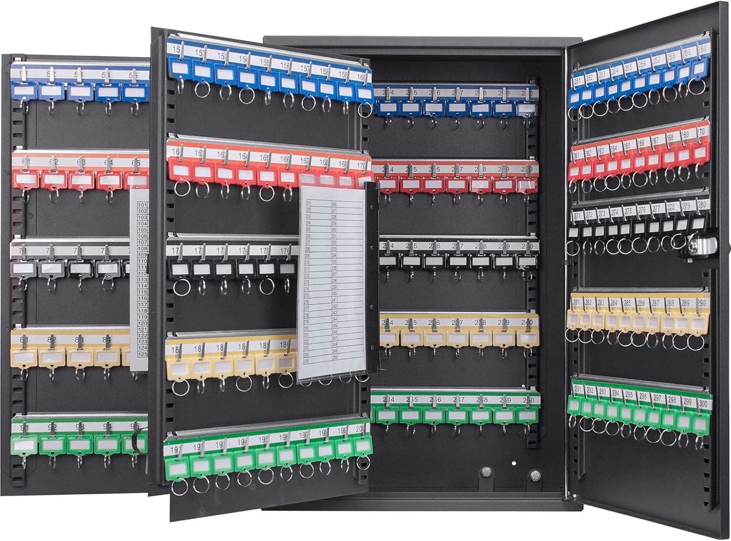 Barska 300 Position Key Lock Box – Wall Mount Key Cabinet with Numbered Hooks, Key Log Sheet, Colored Key Tags, Labeled Shelves, Solid Steel Construction – Secure Key Organizer