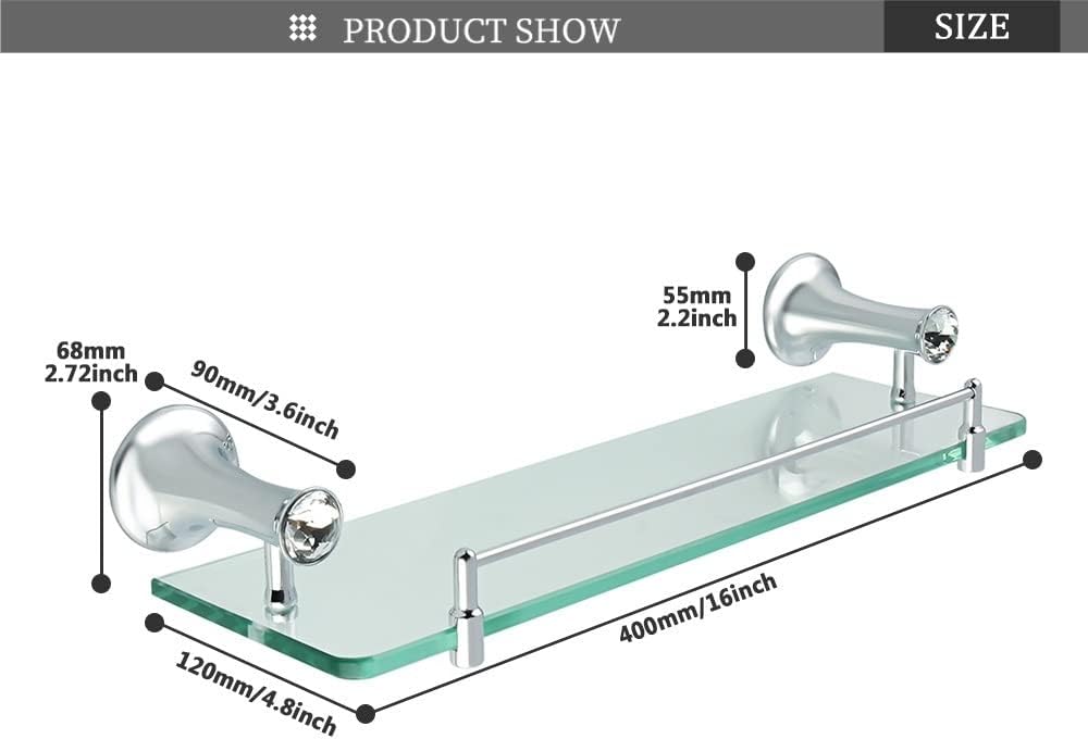 Shower Caddy 40cm Bathroom Glass Shelf, Bath Shower Glass Holder, Stainless Steel Storage Rack, Wall Mount Shelf Bathroom Shelves Accessories Bathroom Organizer