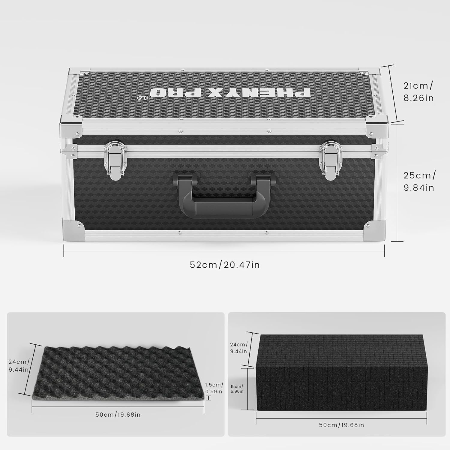 Phenyx Pro Equipment Storage Case, Carrying Case with Customizable Pre-Diced Foam, Aluminum Alloy Frame, Perfect for Wireless Microphone Systems (PCSE-XL)