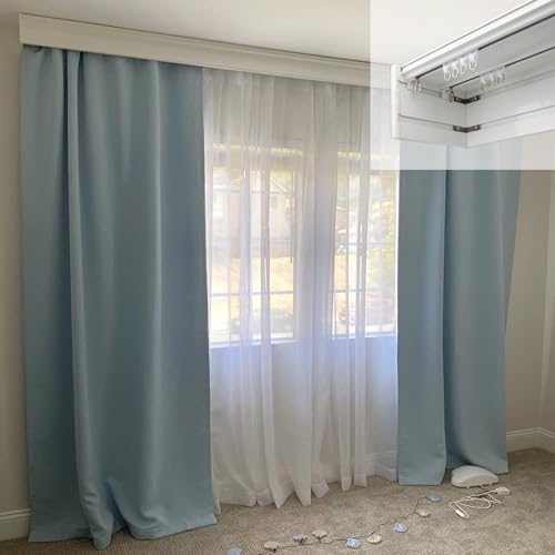 Easy Installation Shower Curtain Rod Adjustable Corner Ceiling Support Curved Rod,Heavy Duty 4 in 1 Curtain Tracks System - 5.7M (18.7ft) Adjustable Ceiling/Wall Mount Rods for Versatile Pel