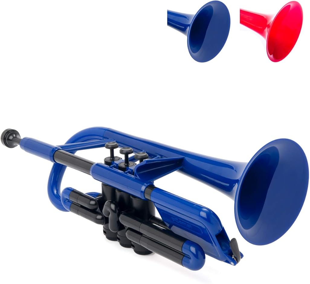 pInstrument pCornet Plastic Cornet - Mouthpieces and Carrying Bag - Lightweight, Versatile, Comfortable Ergonomic Grip - Bb Authentic Sound for Student & Beginner - Durable ABS Construction - Blue