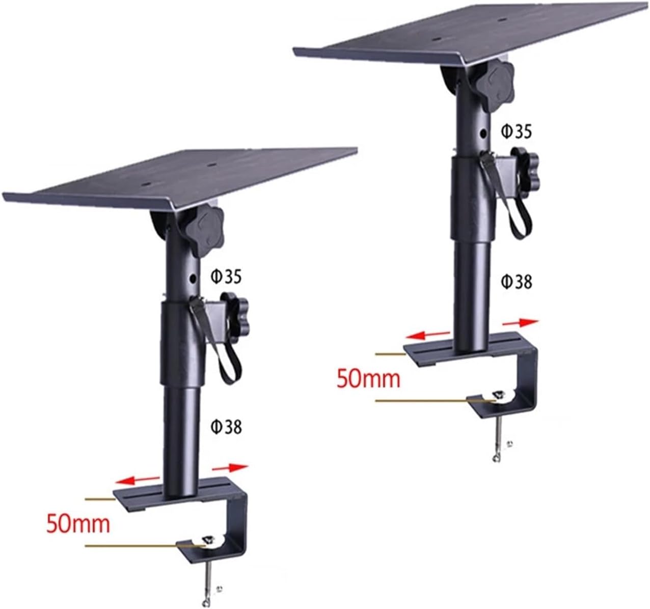 XP-07 Height Adjustable Speaker Table Stand with Tray 0-50mm with Large Clamp Base to Move Along The Base