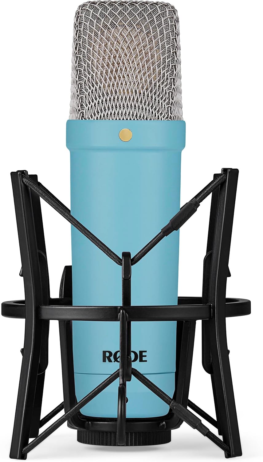 Rode NT1 Signature Series - Blue Condenser Microphone with SM6 Shockmount, Tripod Base Microphone Stand and Pop Filter