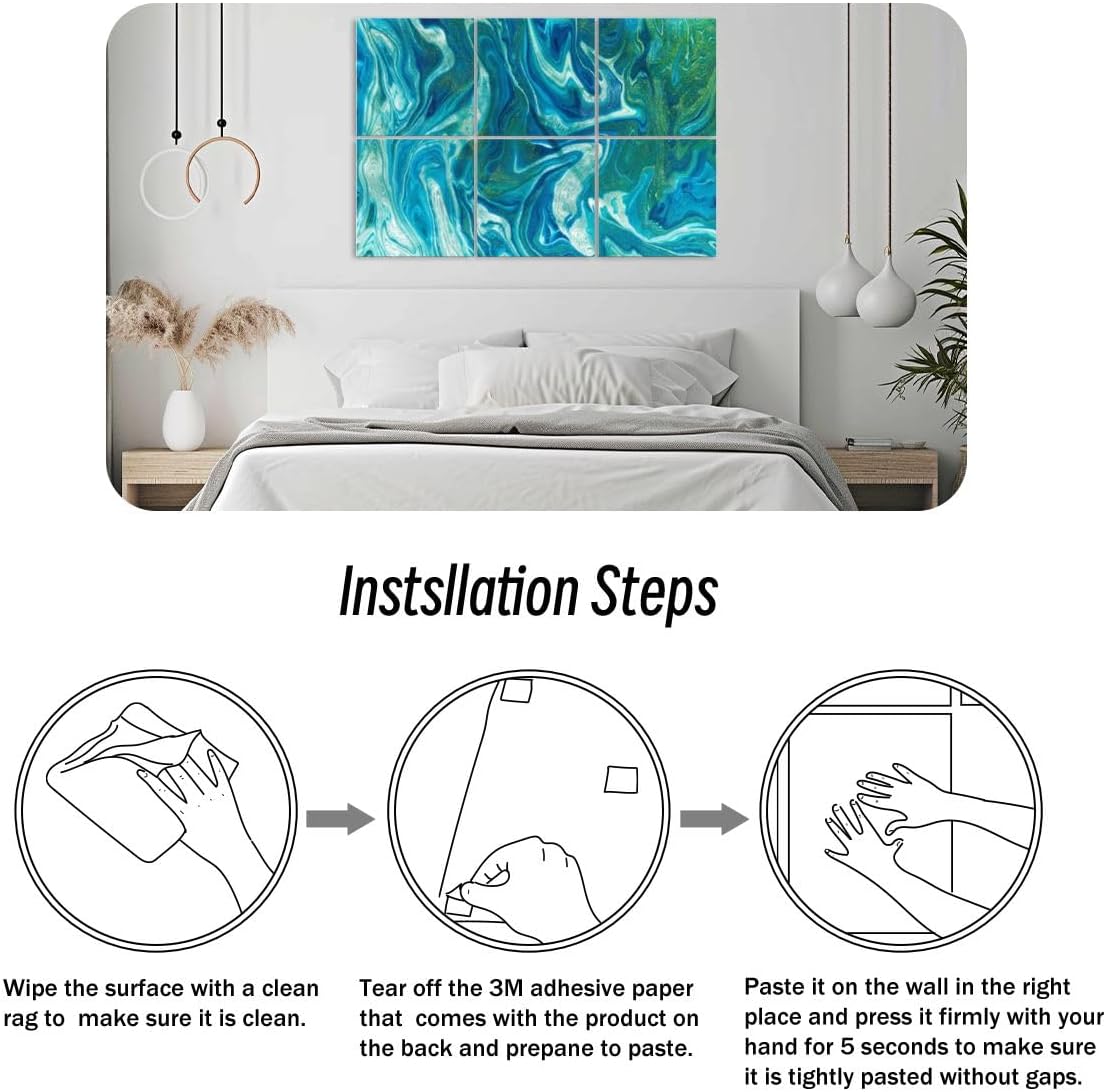 6 Pack Art Acoustic Panels Turquoise blue abstract fluid art liquid art pattern Original art Soundproof Wall Panels, 48