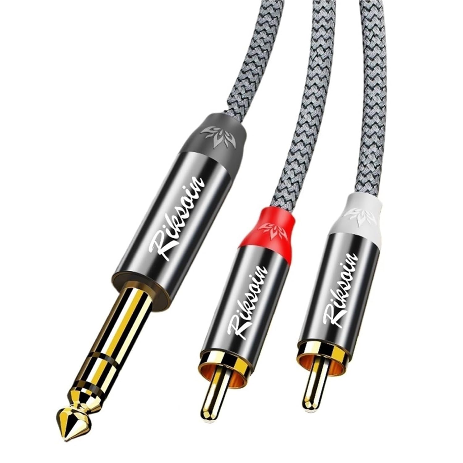 Professional 6.35mm 2RCA Audio Cable Gold Plated Jack to 1/4Inch Male TRS Stereo Adapter Cable for Speaker AV Receiver Amplifier(0.6m)