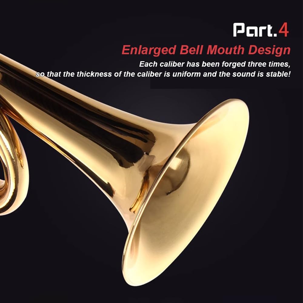 Trumpet, Including White Gloves + Red Silk + Storage Bag, Brass Instrument, Ergonomic Design