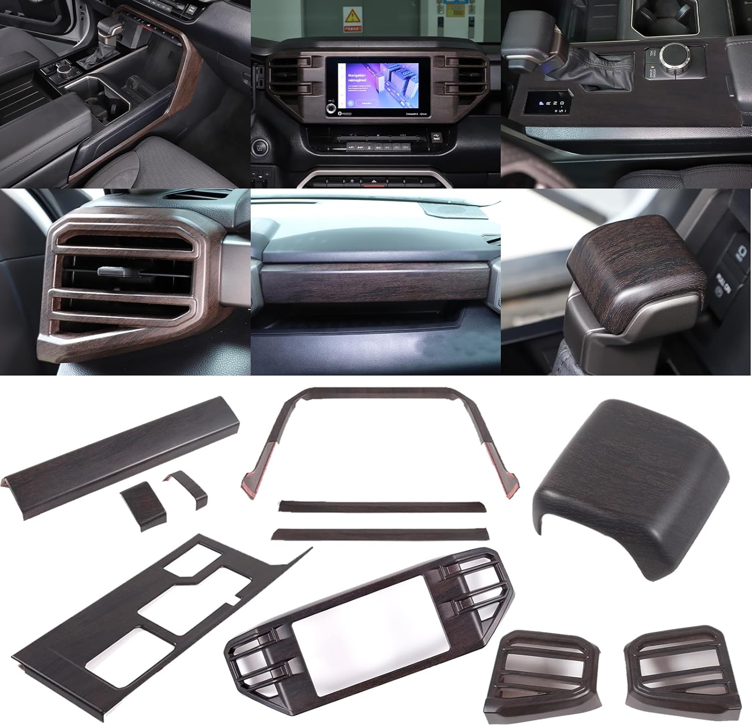 Automotive Interior Trim Oak Striped Trim Accessories for Tundra/Sequoia 2022 2023 Automotive Center Console interiors and Doors (Low-end Combination 2)