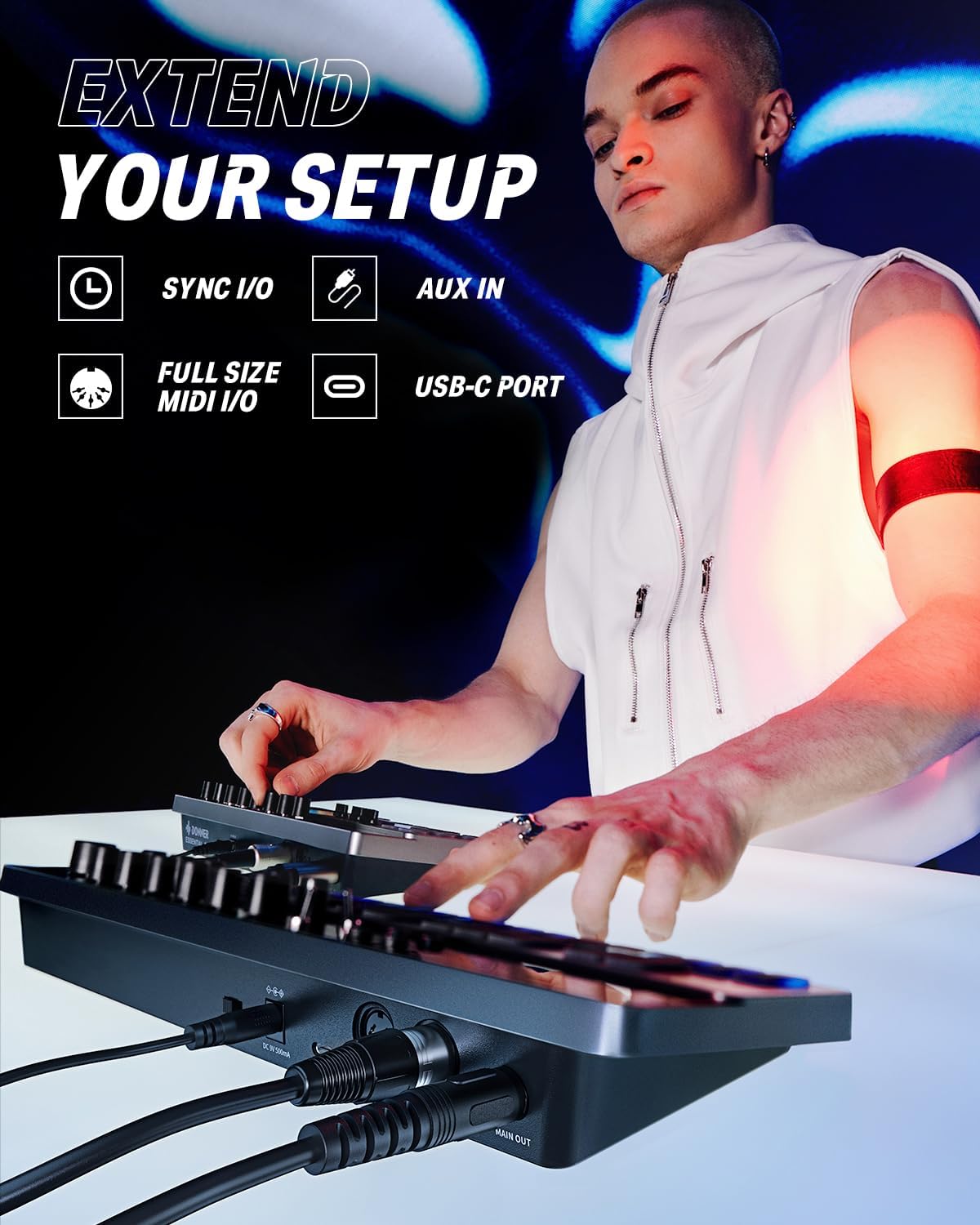 Analog Bass Synthesizer and Sequencer, Donner Essential B1 with Intuitive User Interface, 128 Patterns Memory, Saturation & Delay Effects, Make for Classic Acid Sound