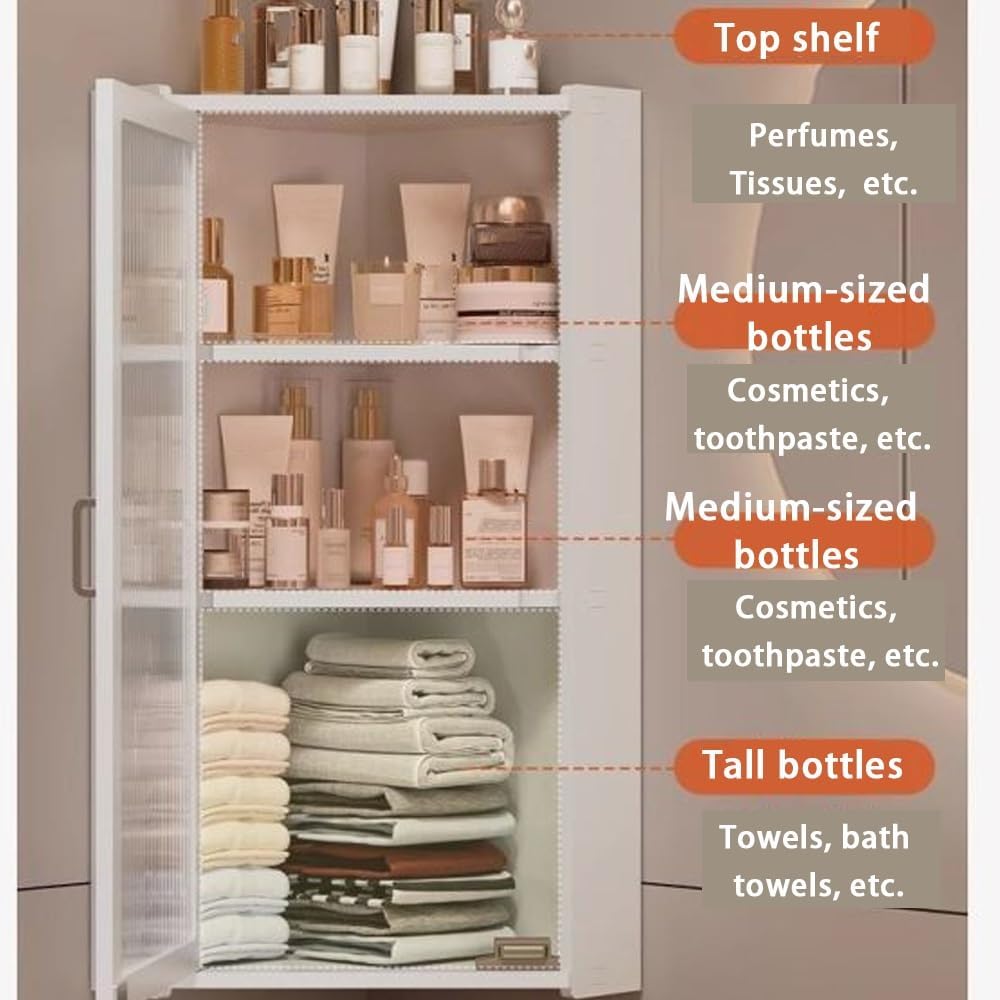 3-Tier Wall Mounted Bathroom Organizer, Hanging Storage Cabinet with Acrylic Doors, Modern Minimalist Floating Shelves, Stylish Corner Shelf for Kitchen, Bathroom(30cm-11.8in)