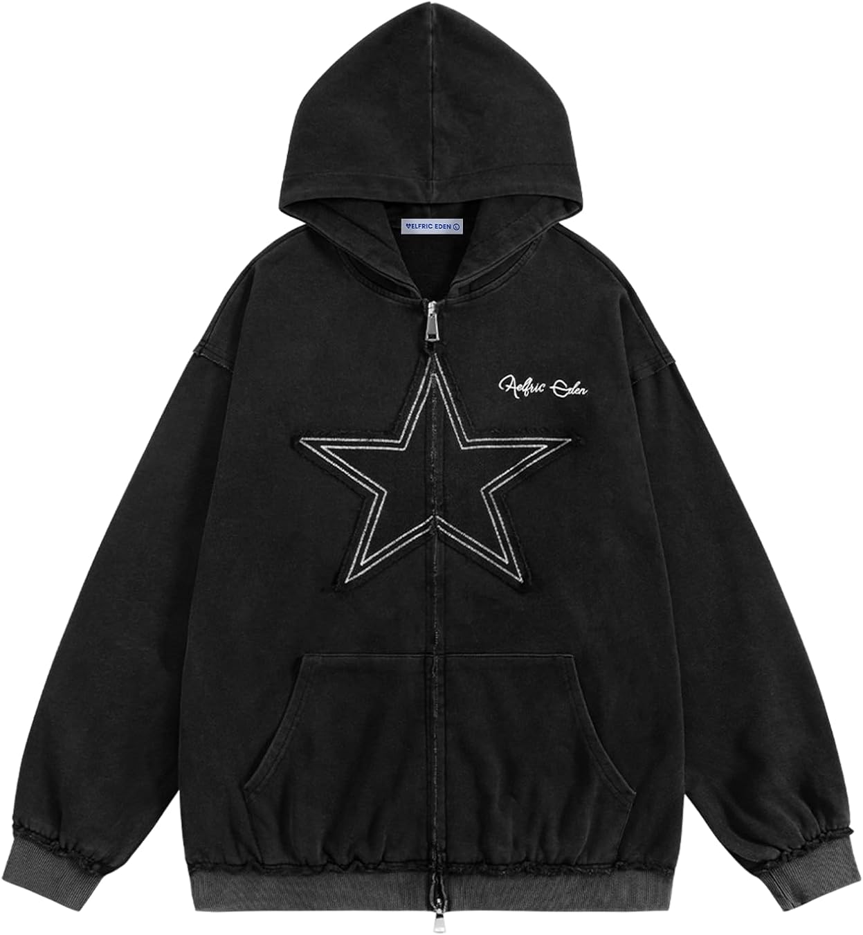 Aelfric Eden Star Zip Up Hoodie Vintage Washed Oversized Graphic Hoodies Streetwear Hooded Sweatshirts Jackets Unisex