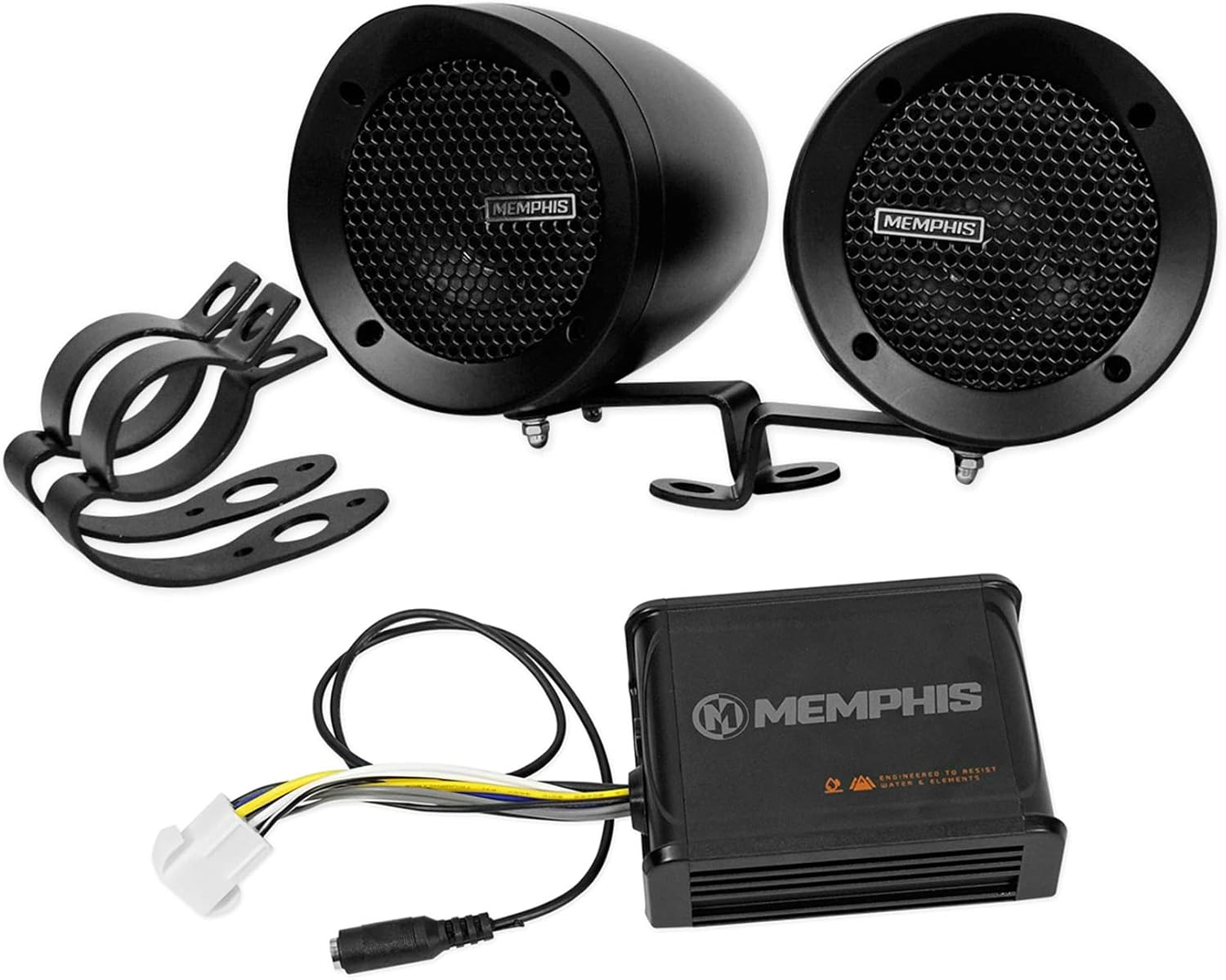 Memphis MXAMB2 100W Motorcycle Speakers 4 Ohms, Bluetooth Connectivity, Weather-Resistant, Easy Installation, Perfect for Motorcycle/ATV/Scooter/Dirtbike Riders