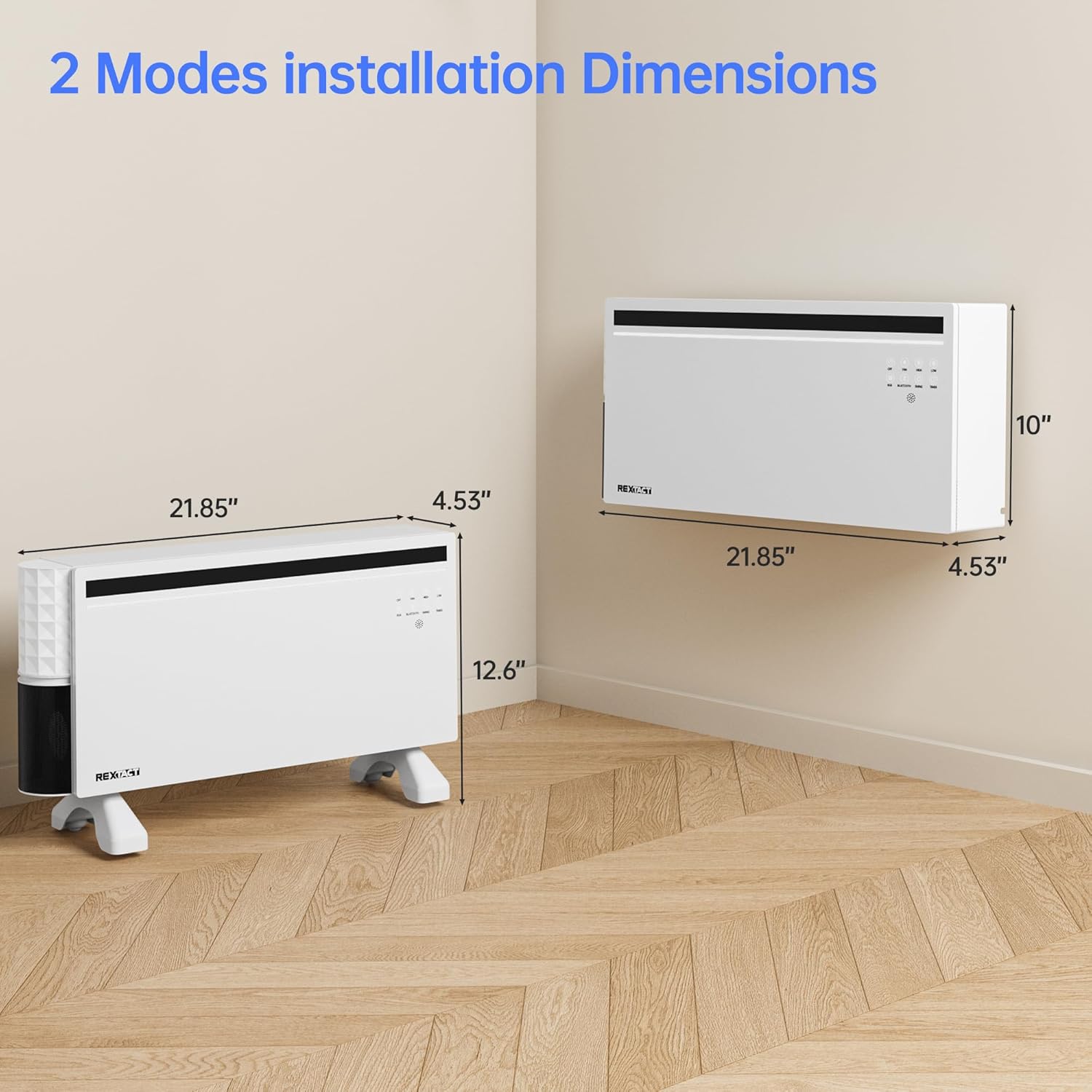 Smart Panel Heater 1800W with Bluetooth Speaker - 6-in-1 Heater Fan, Lyric Display, RGB Lights, App/Voice/Remote/Touch Control, Wall Mount or Freestanding, Compatible with Alexa（White）