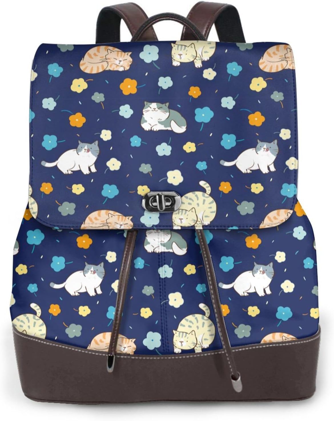 Cartoon Cat and Flower for Womens Backpack Purse Microfiber PU Anti-theft Large Fashion Designer Travel Bag Ladies Shoulder Bags