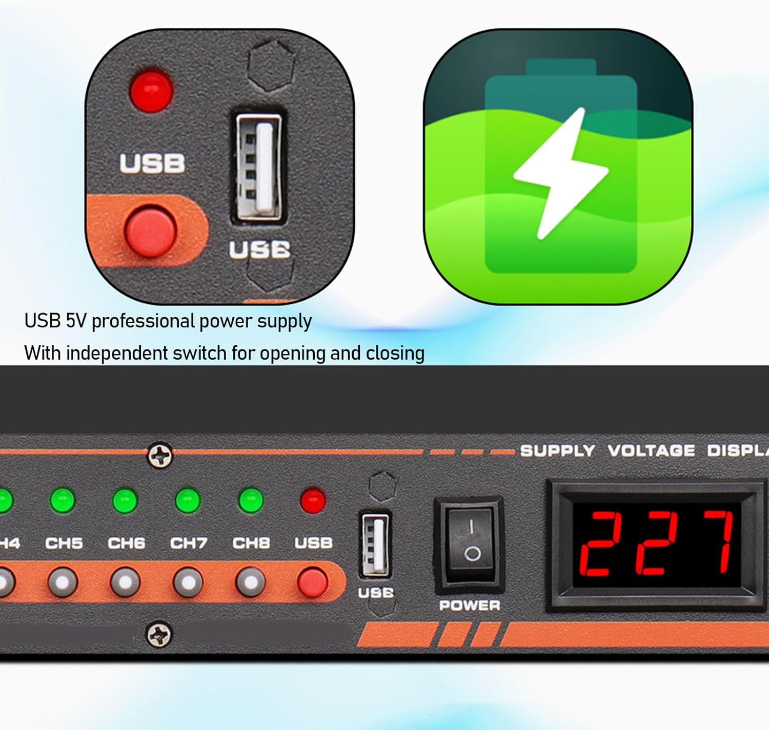 ciciglow 10 Outlet Power Sequencer Conditioner, Power Supply Controller Regulator with Digital Voltage Display, Independent Switch for Stage Studio Audio Equipment (US Plug)